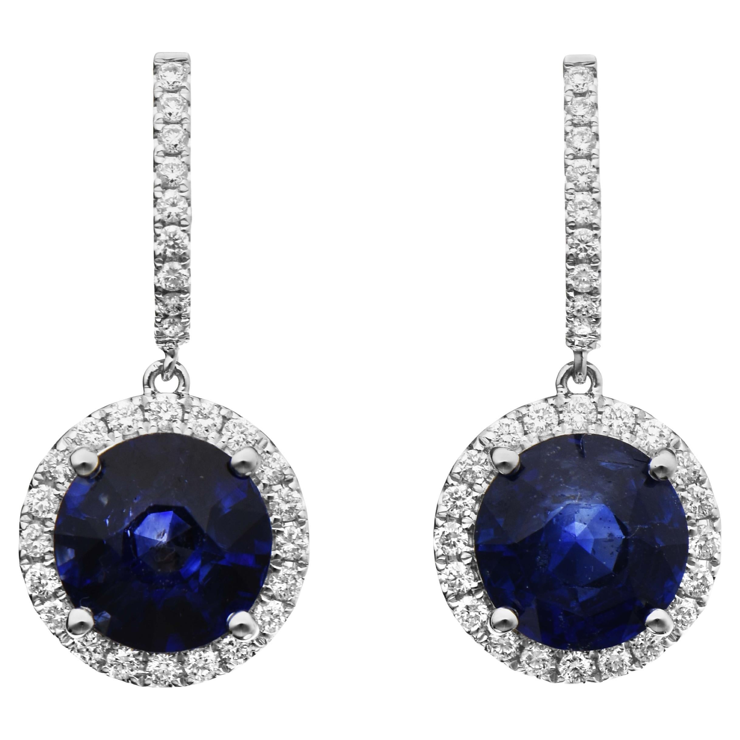 8.08 Carats Sapphire and White Diamond White Gold Earrings