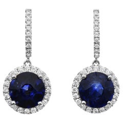 8.08 Carats Sapphire and White Diamond White Gold Earrings