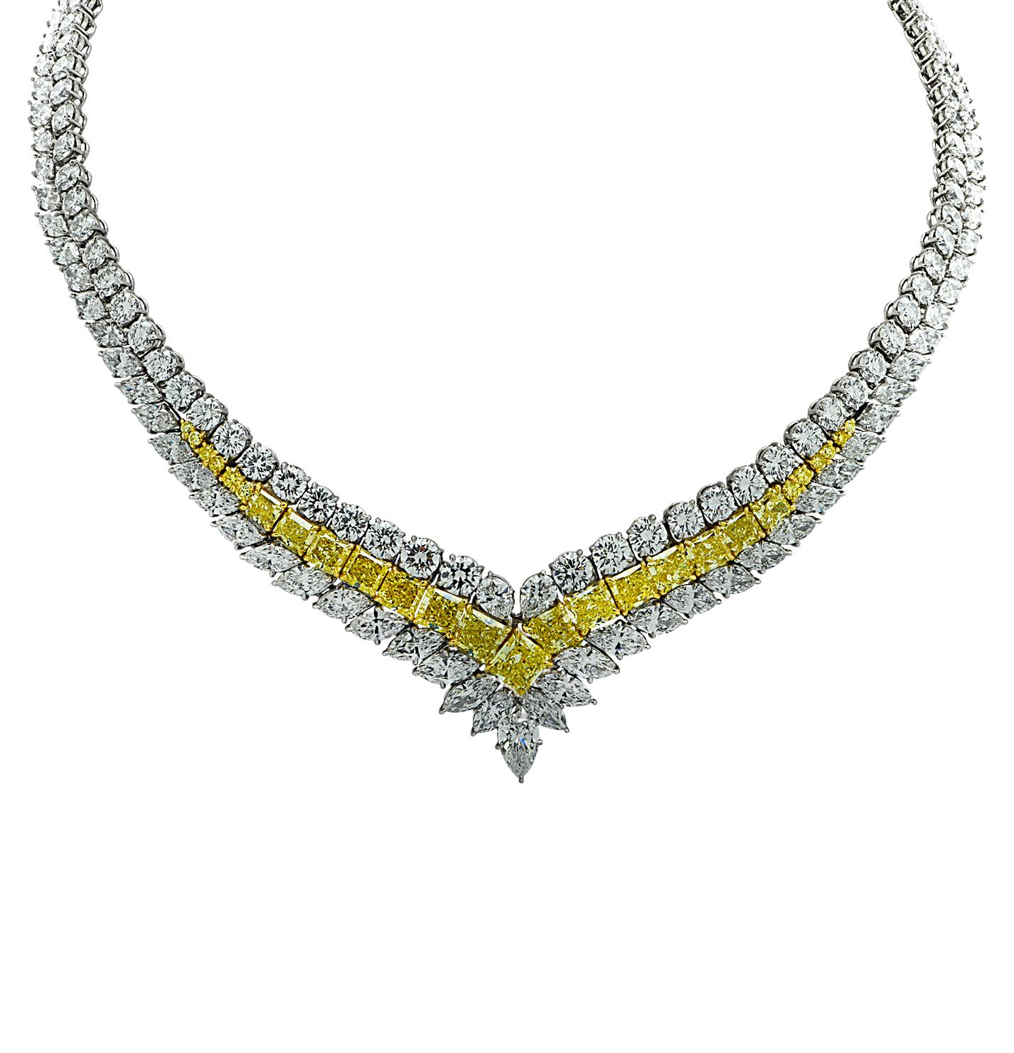 Modern 80.81 Carat GIA Certified Fancy Intense Yellow and White Diamond Necklace For Sale