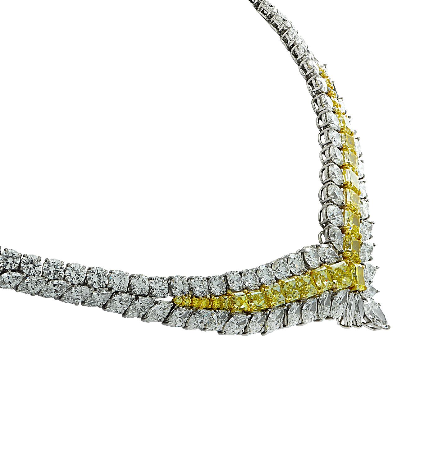 Women's 80.81 Carat GIA Certified Fancy Intense Yellow and White Diamond Necklace For Sale