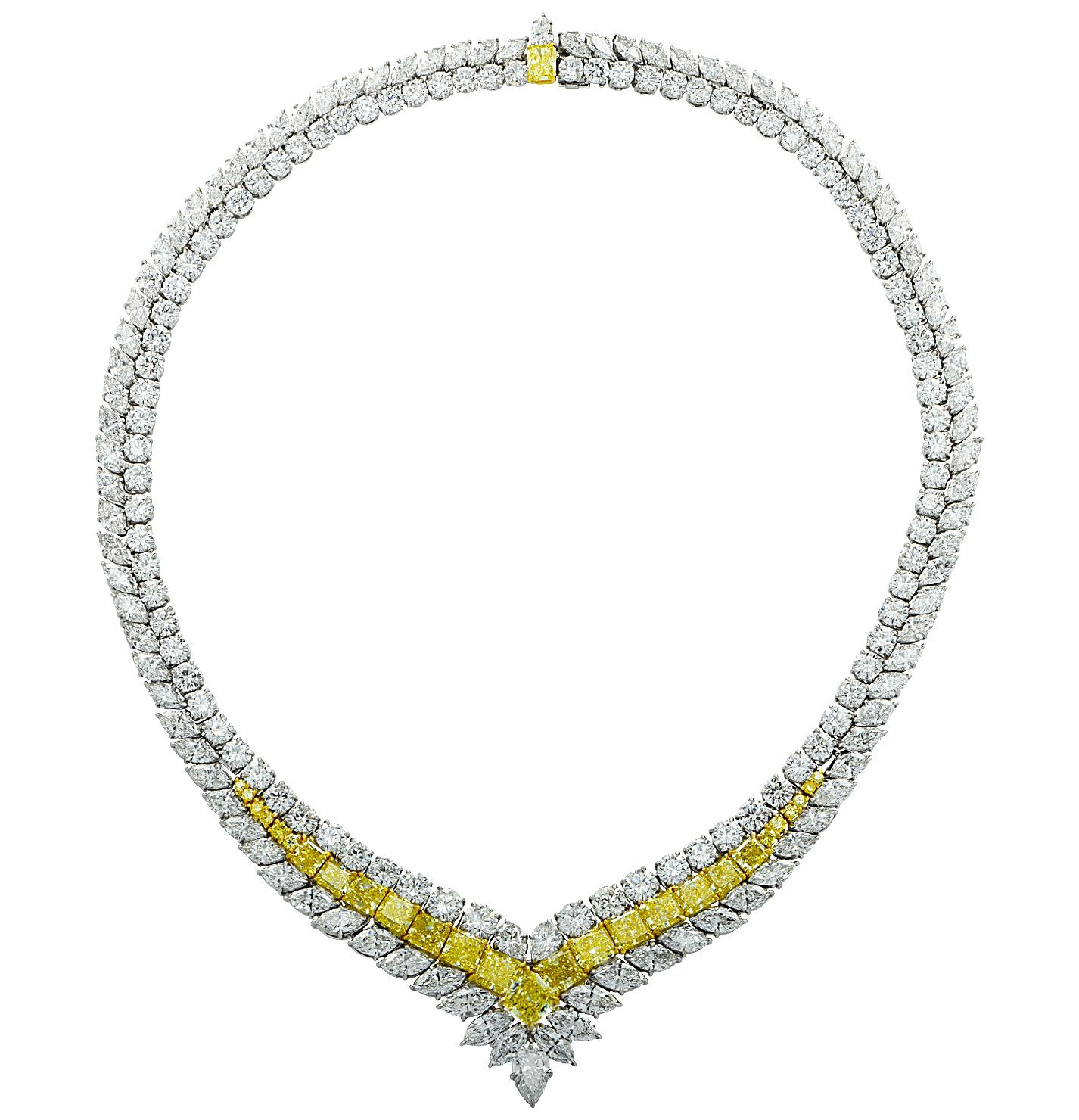80.81 Carat GIA Certified Fancy Intense Yellow and White Diamond Necklace For Sale 1