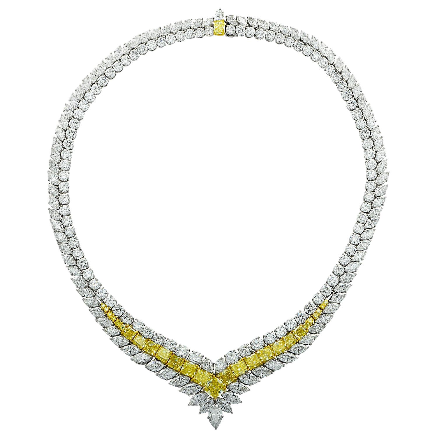 80.81 Carat GIA Certified Fancy Intense Yellow and White Diamond Necklace