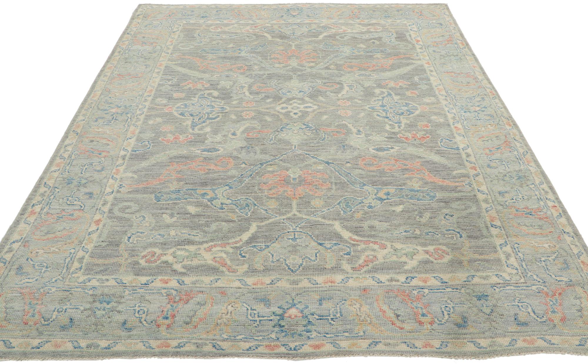 Pakistani New Modern Style Oushak Rug with Soft Colors For Sale