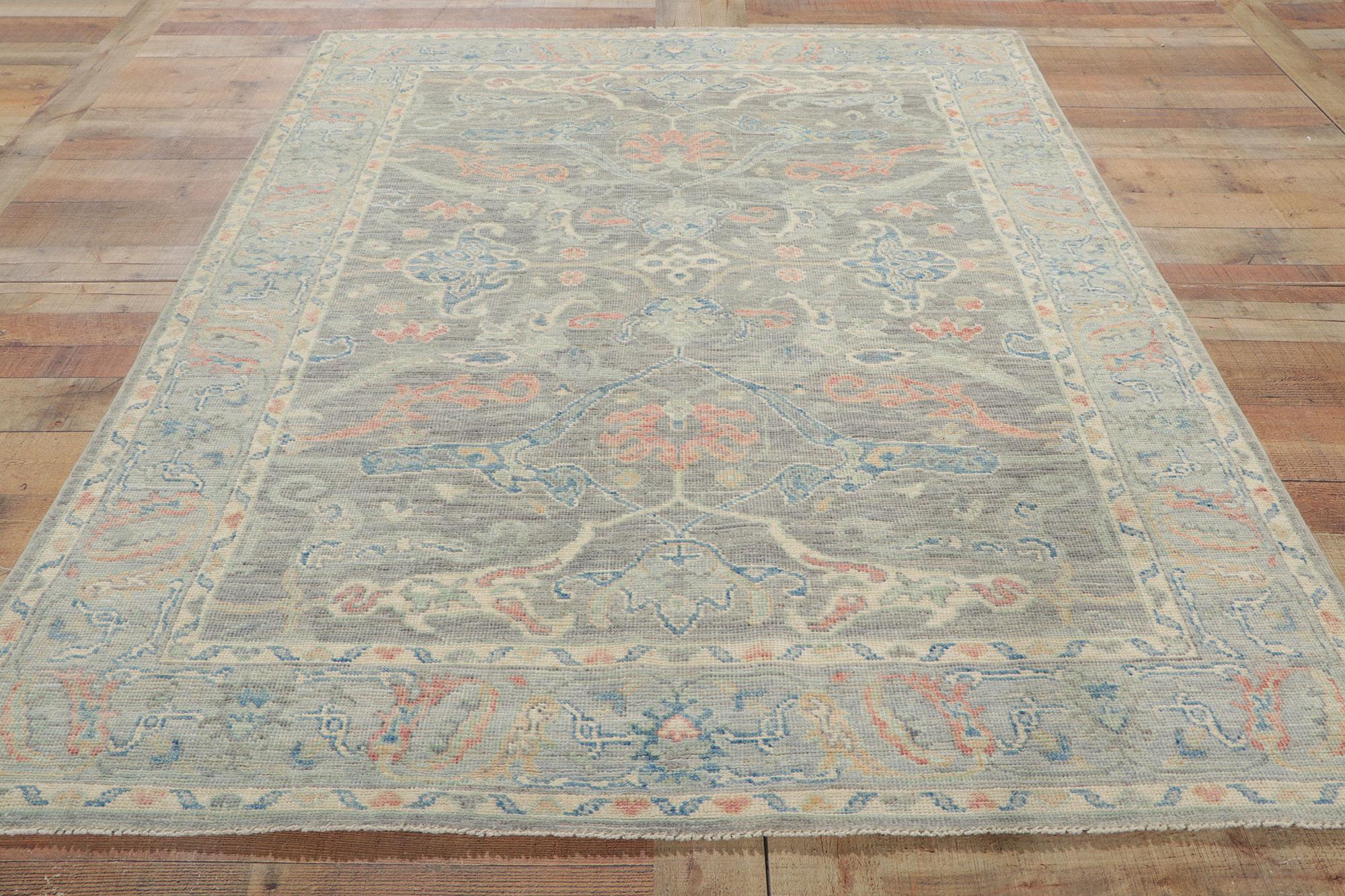 New Modern Style Oushak Rug with Soft Colors For Sale 2