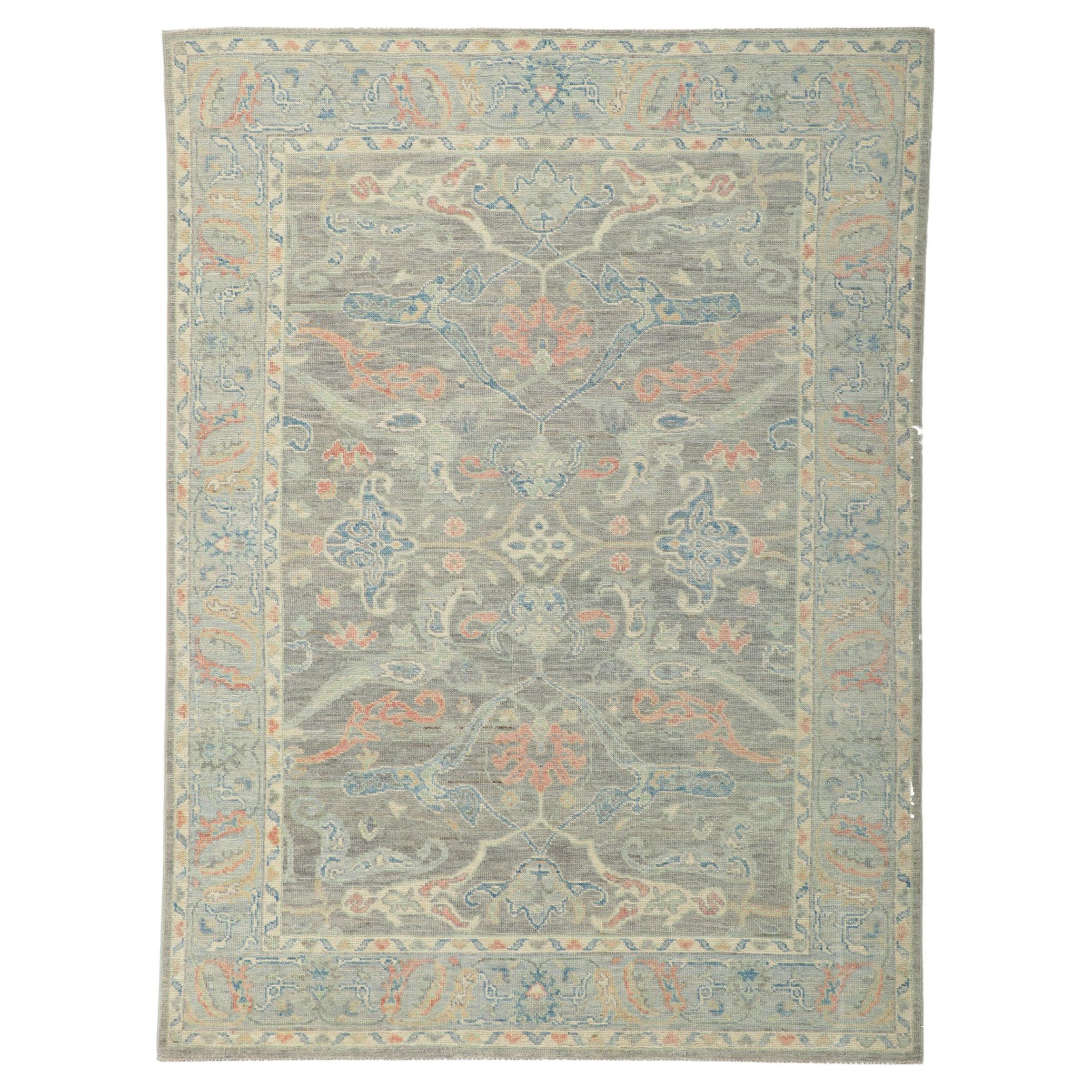 New Modern Style Oushak Rug with Soft Colors For Sale