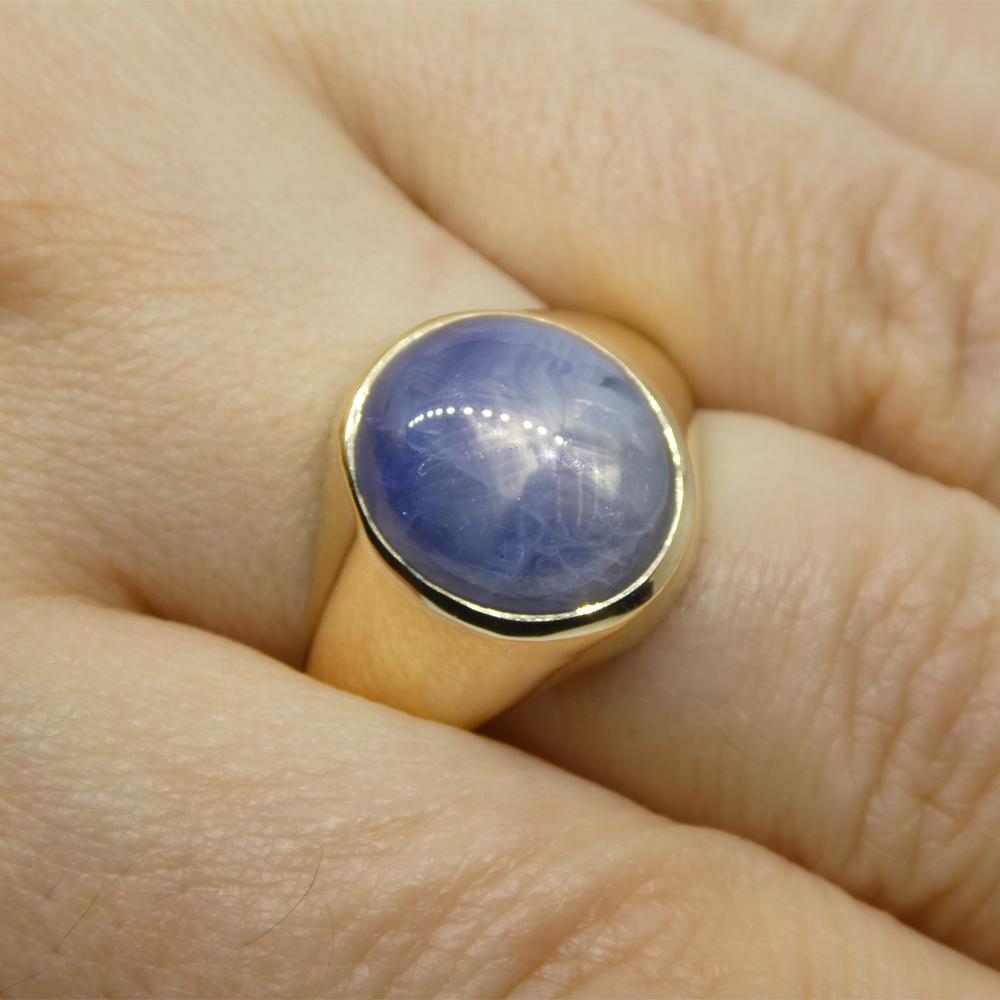 8.08ct Blue Star Sapphire Signet Gent's Ring set in 14k Yellow Gold For Sale 5