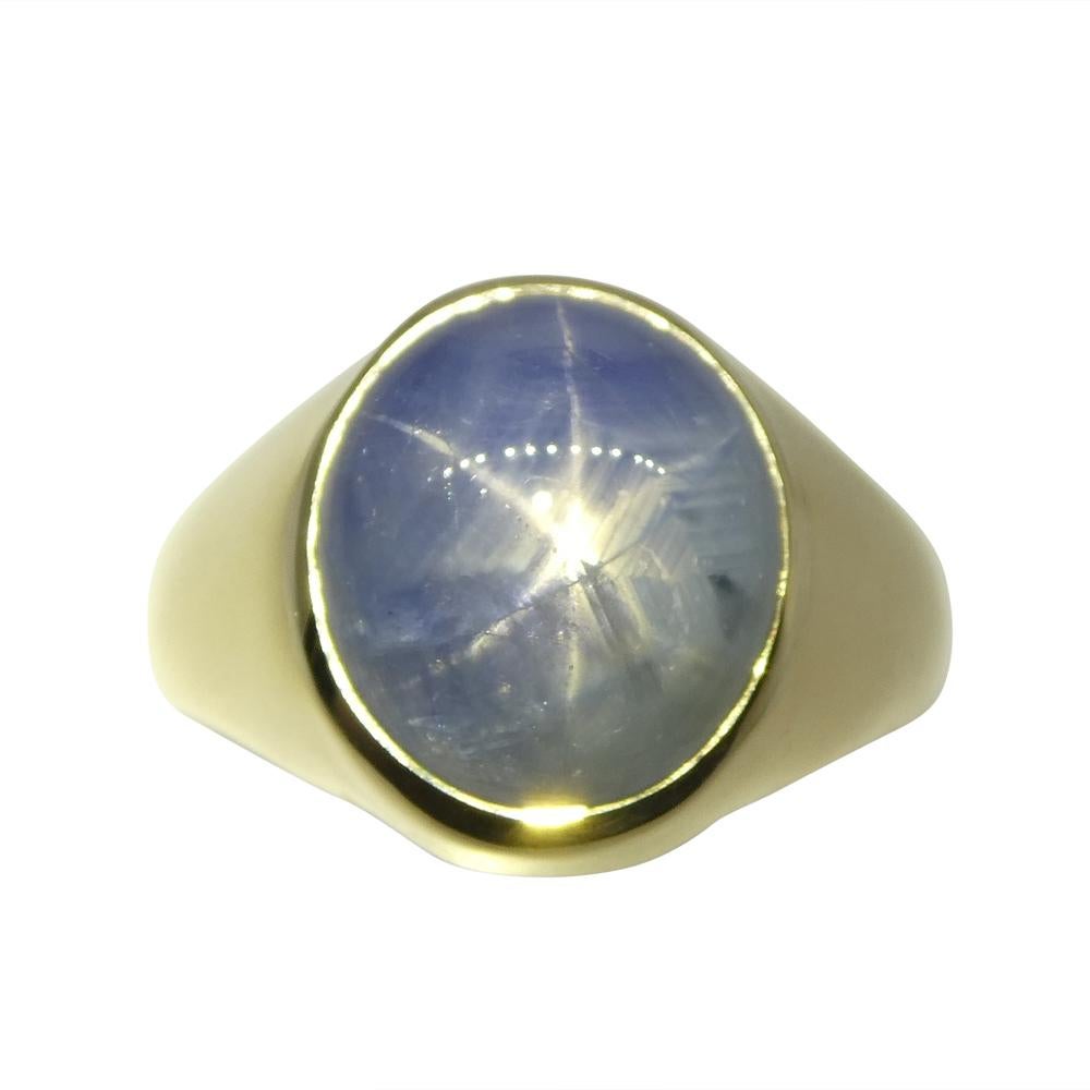  

Introducing our exquisite 8.08ct Blue Star Sapphire Signet Gent's Ring, a timeless masterpiece set in lustrous 14k Yellow Gold. This distinguished piece is a celebration of elegance and sophistication, perfect for the discerning gentleman who