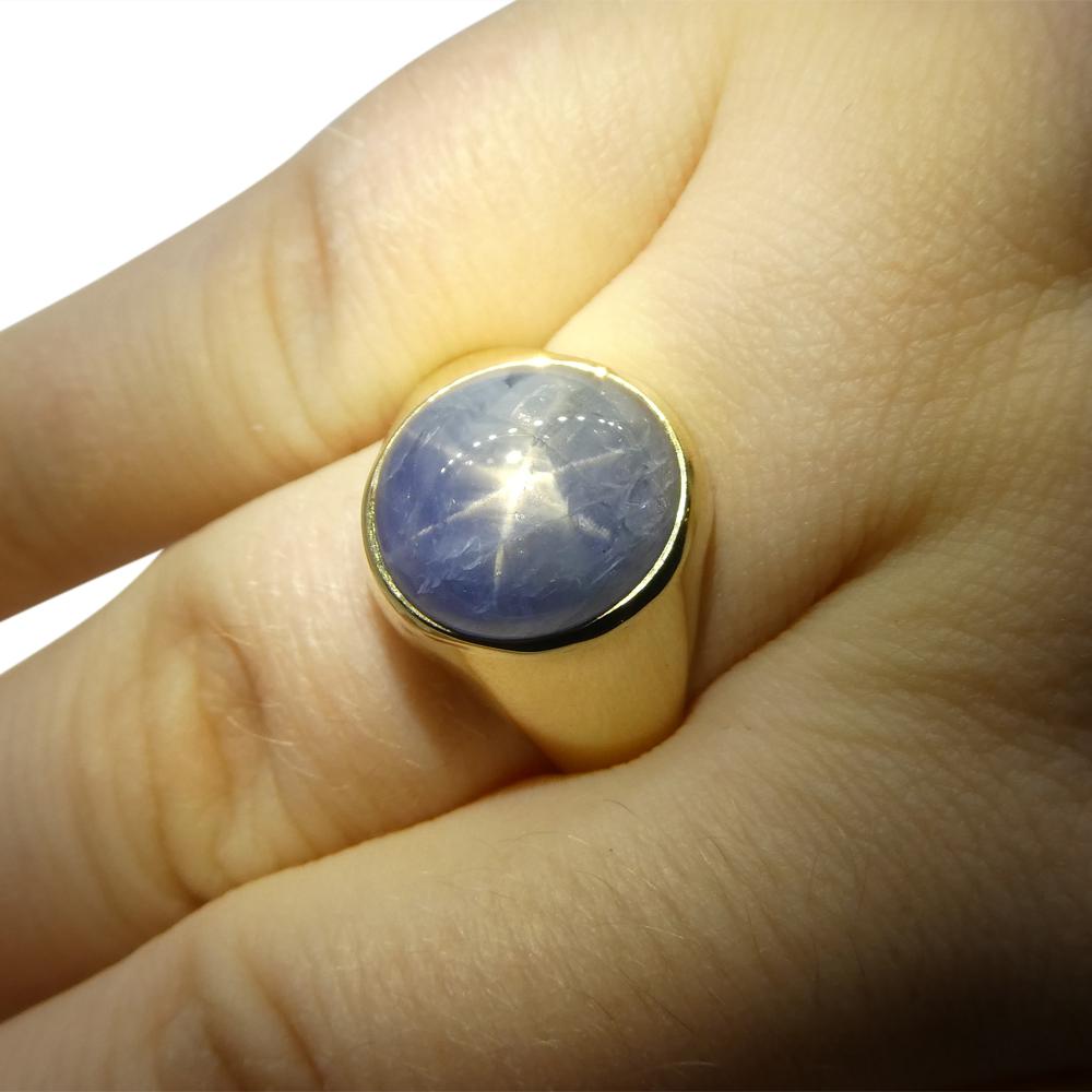 Contemporain 8.08ct Blue Star Sapphire Signet Gent's Ring set in 14k Yellow Gold en vente