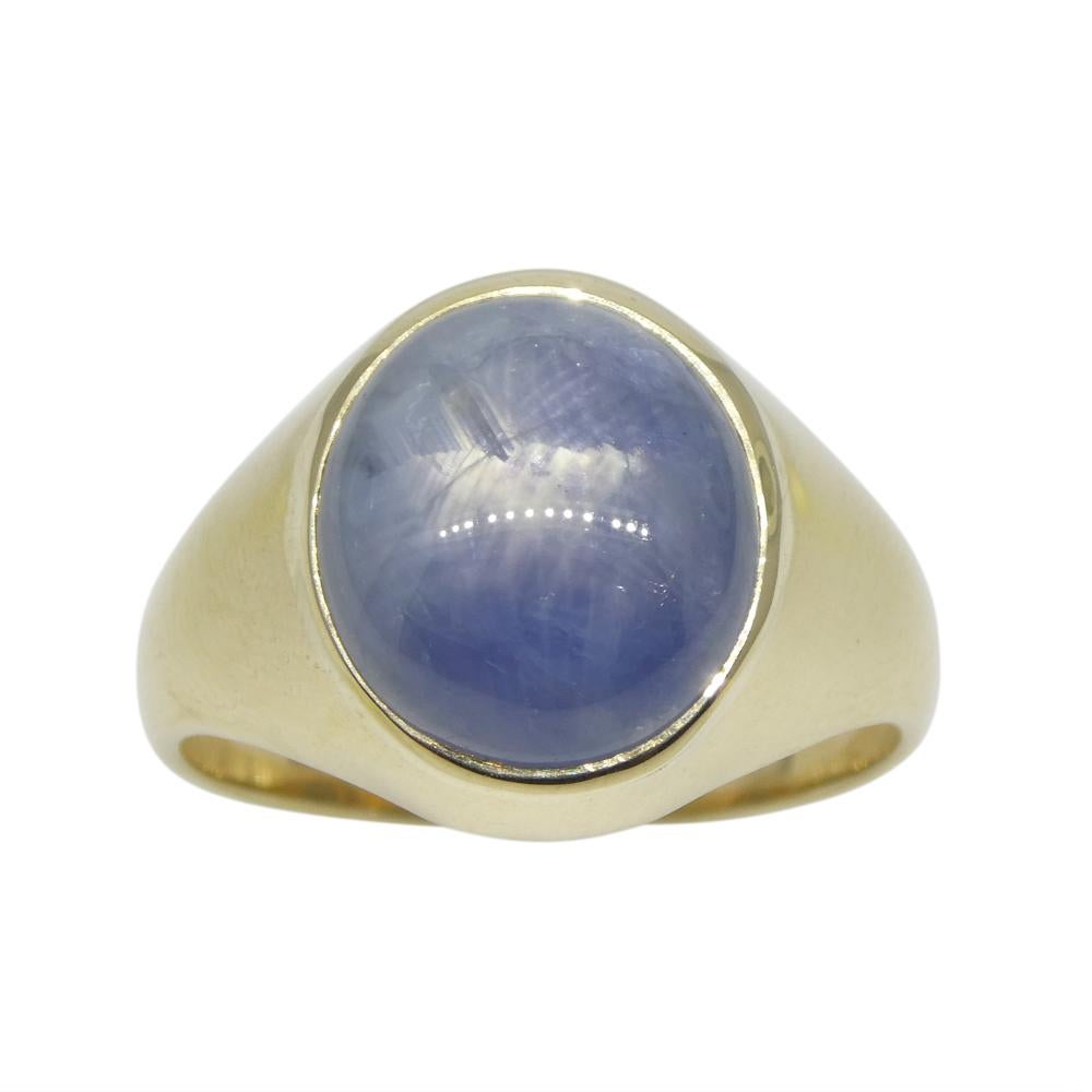 8.08ct Blue Star Sapphire Signet Gent's Ring set in 14k Yellow Gold In New Condition For Sale In Toronto, Ontario