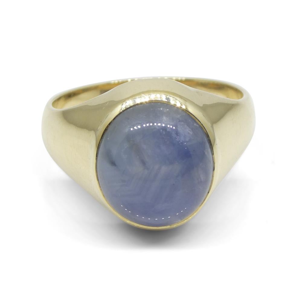 Women's or Men's 8.08ct Blue Star Sapphire Signet Gent's Ring set in 14k Yellow Gold For Sale