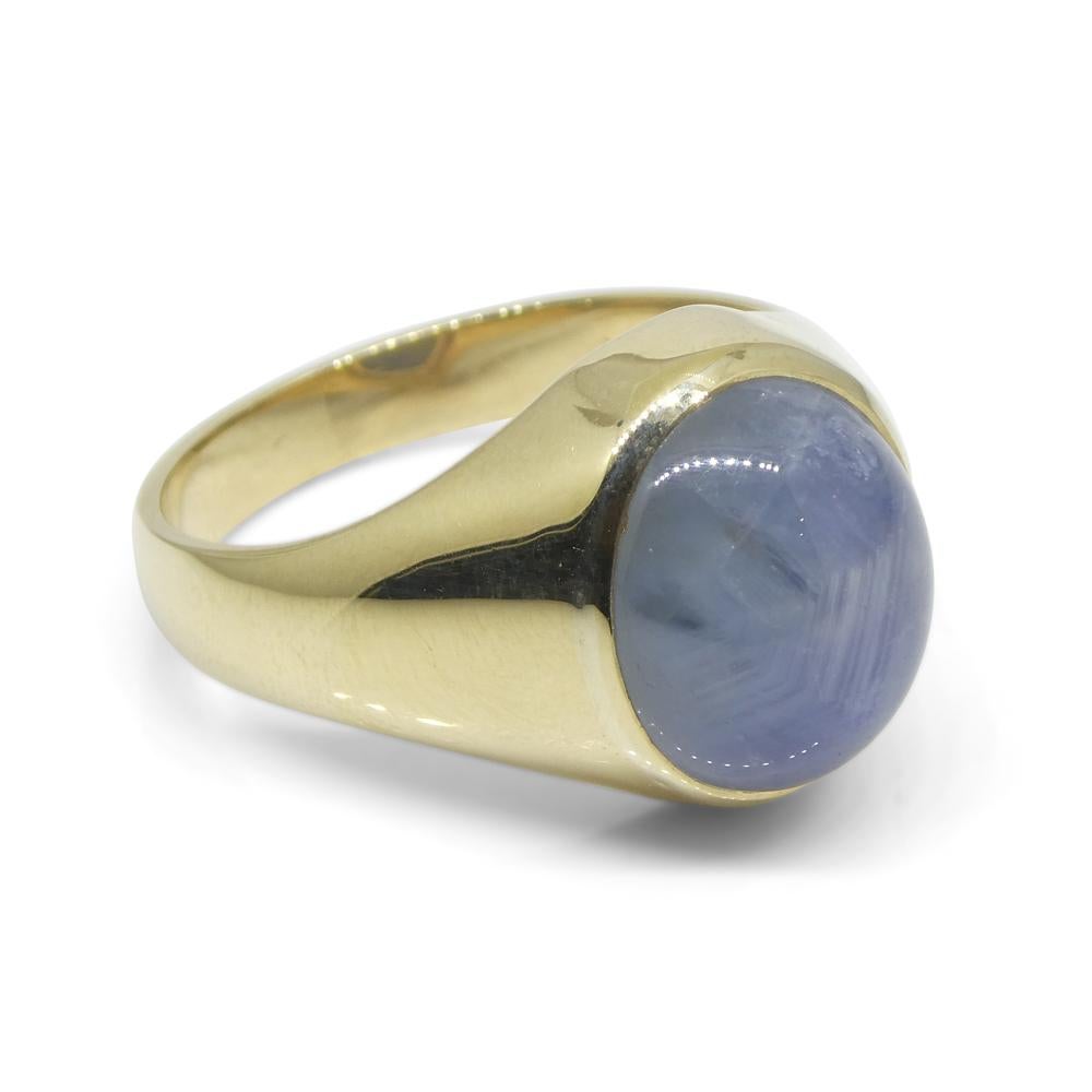 8.08ct Blue Star Sapphire Signet Gent's Ring set in 14k Yellow Gold For Sale 1