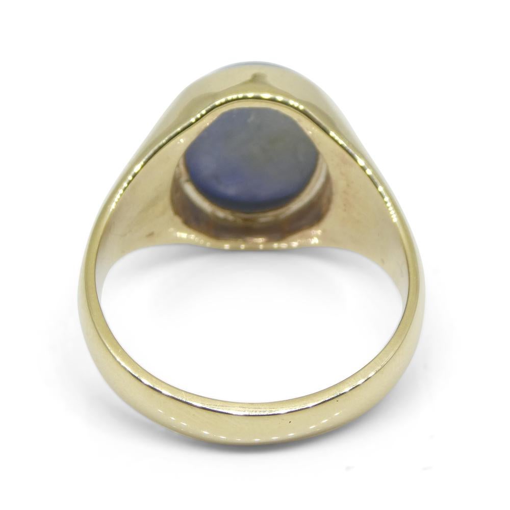 8.08ct Blue Star Sapphire Signet Gent's Ring set in 14k Yellow Gold For Sale 2