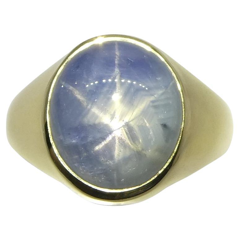 8.08ct Blue Star Sapphire Signet Gent's Ring set in 14k Yellow Gold For Sale