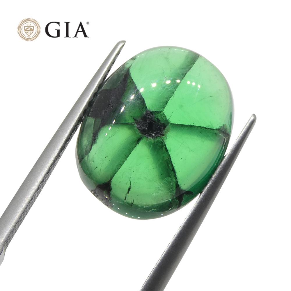 Oval Cut 8.08ct Oval Green And Black Trapiche Emerald GIA Certified Colombia For Sale
