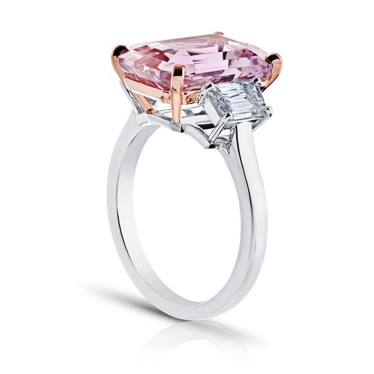 8.09 carat Emerald Pink Sapphire with Diamonds .89 carats set in a handmade Platinum / Rose Gold ring