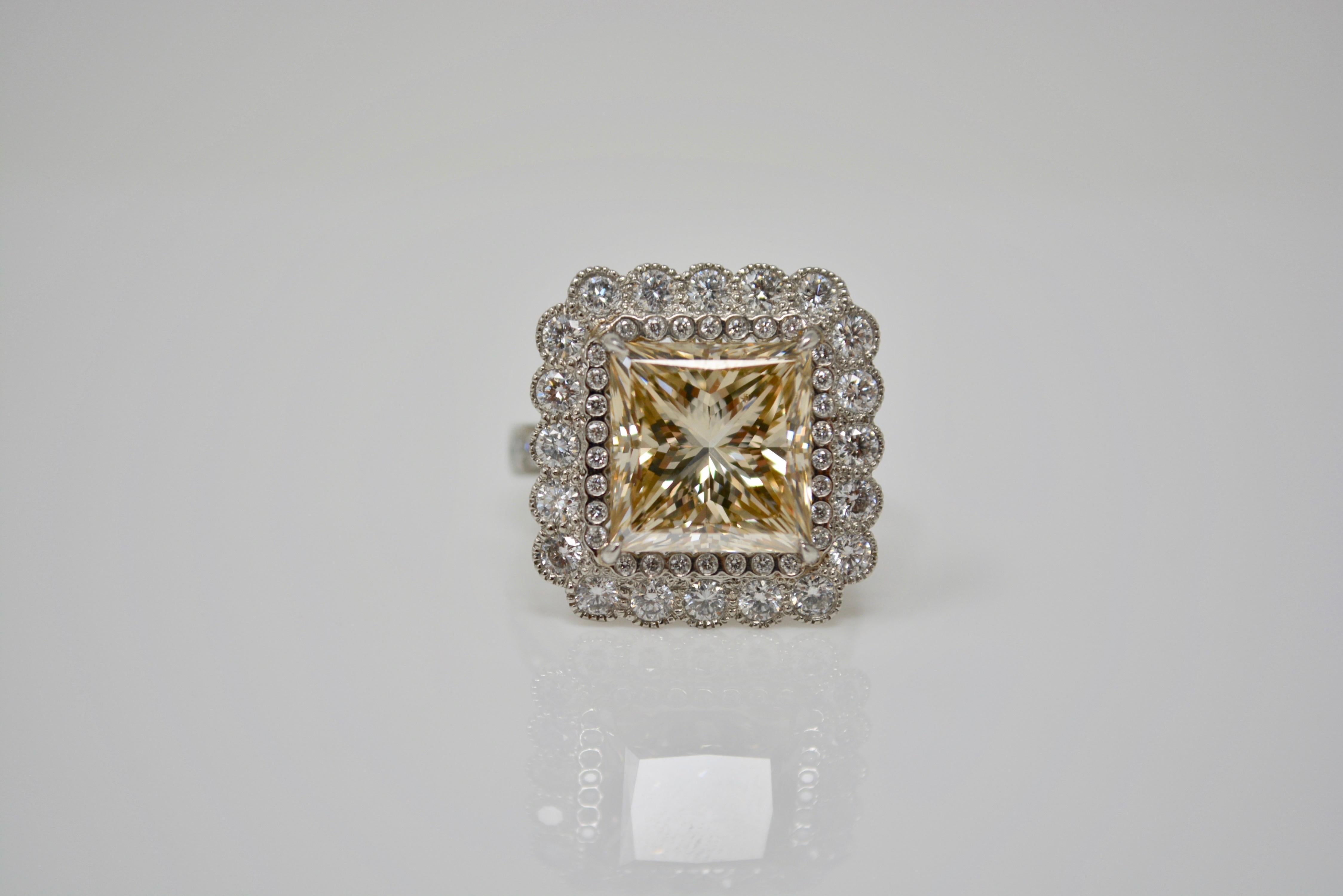 8.09 Carat Light Brown Princess Cut Diamond Cocktail Ring in Platinum 5