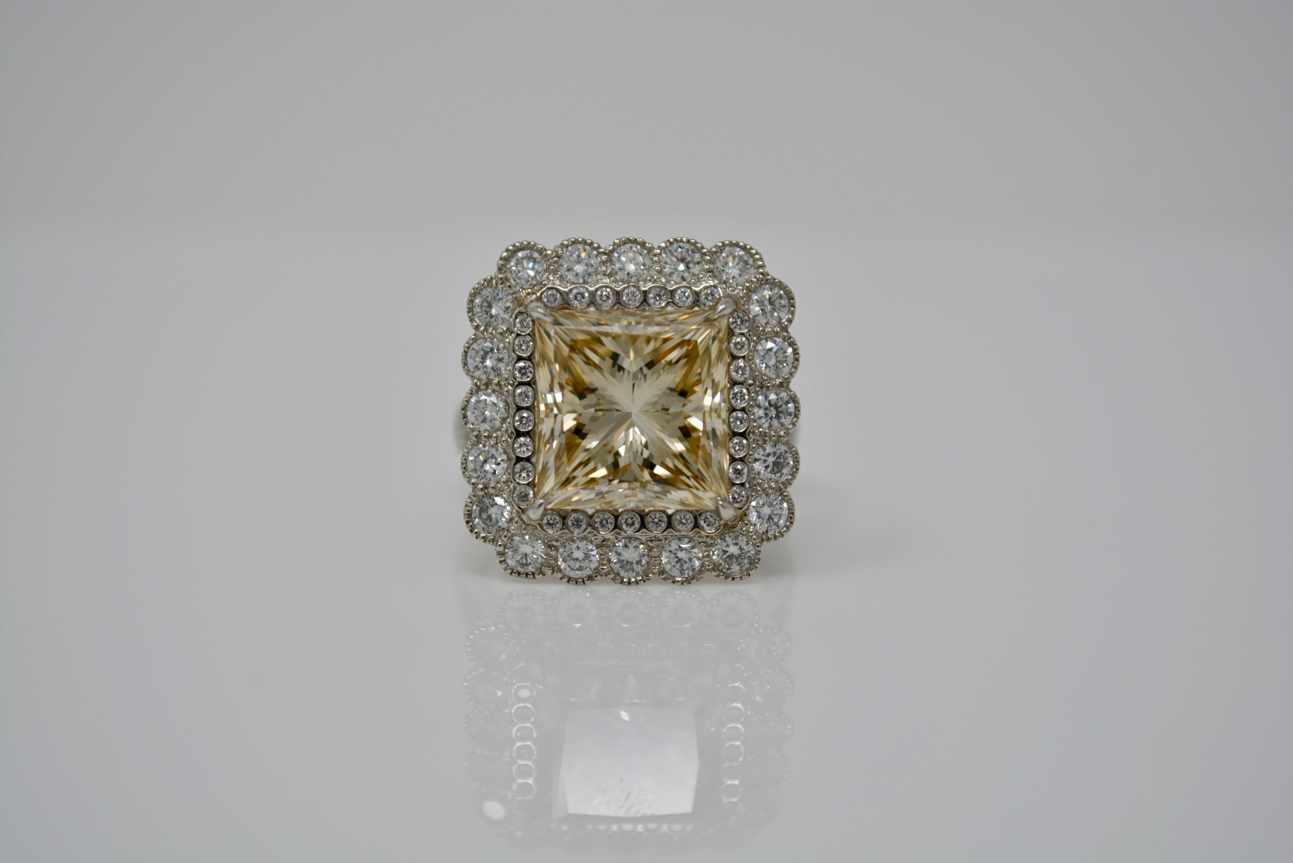 8.09 Carat Light Brown Princess Cut Diamond Cocktail Ring in Platinum In New Condition In New York, NY