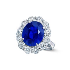 8.09 Carat Oval Statement Royal Blue Sapphire 14K  Gold Radiant Elegance Ring