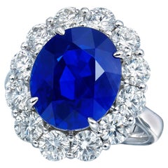 8.09 Carat Oval Statement Royal Blue Sapphire 14K  Gold Radiant Elegance Ring
