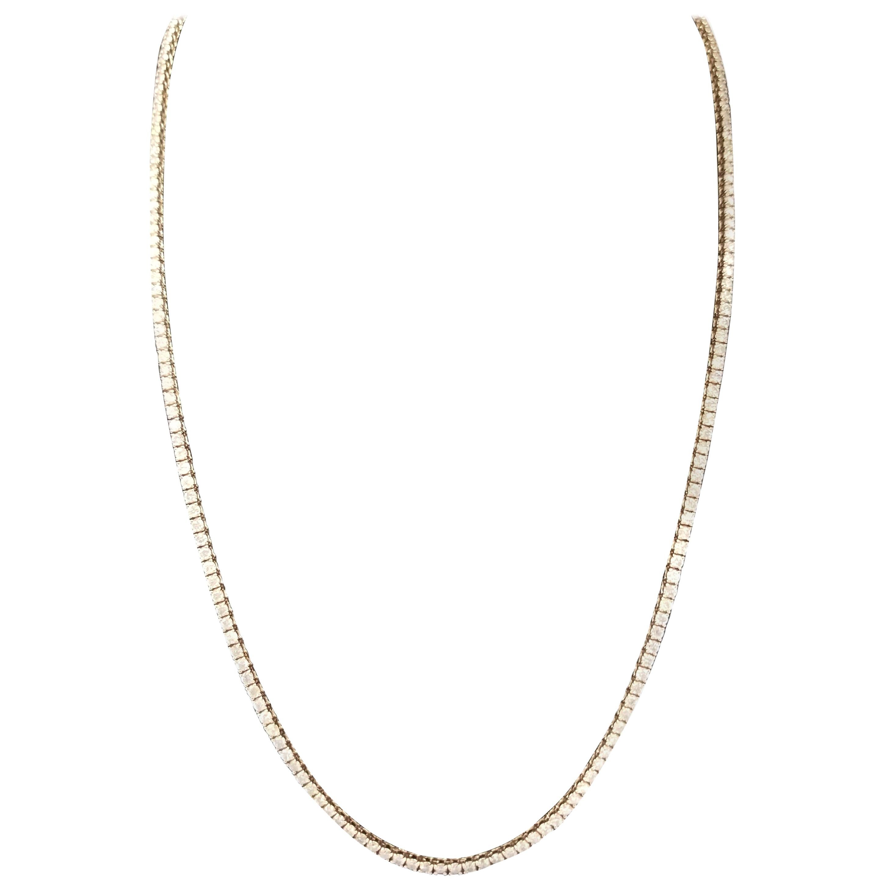 8.09 Carat Round Diamond 14 Karat Yellow Gold Tennis Necklace