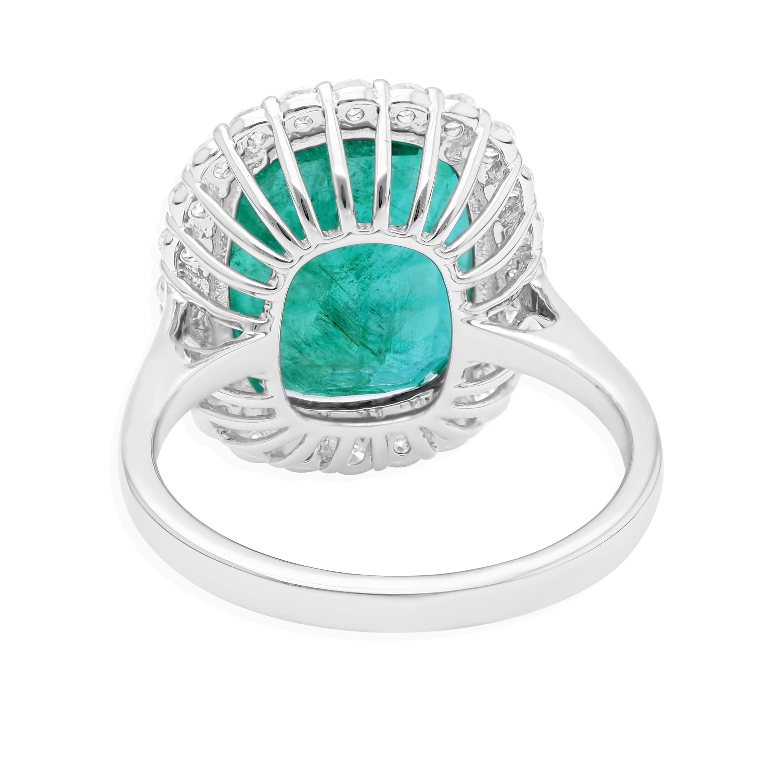 En venta: 8.09 Quilates Esmeralda Zambiana Diamante Halo Anillo de Cóctel Oro Blanco 14k Regalo de Bodas  9