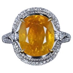 8.09 Yellow Sapphire Diamond Ring 18 Karat White Gold
