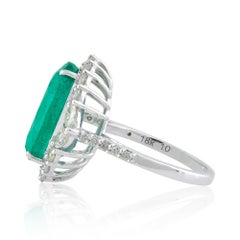 18K White Gold 8.09 Ct Zambian Emerald Engagement Ring with Halo 1.55 Ct Diamond