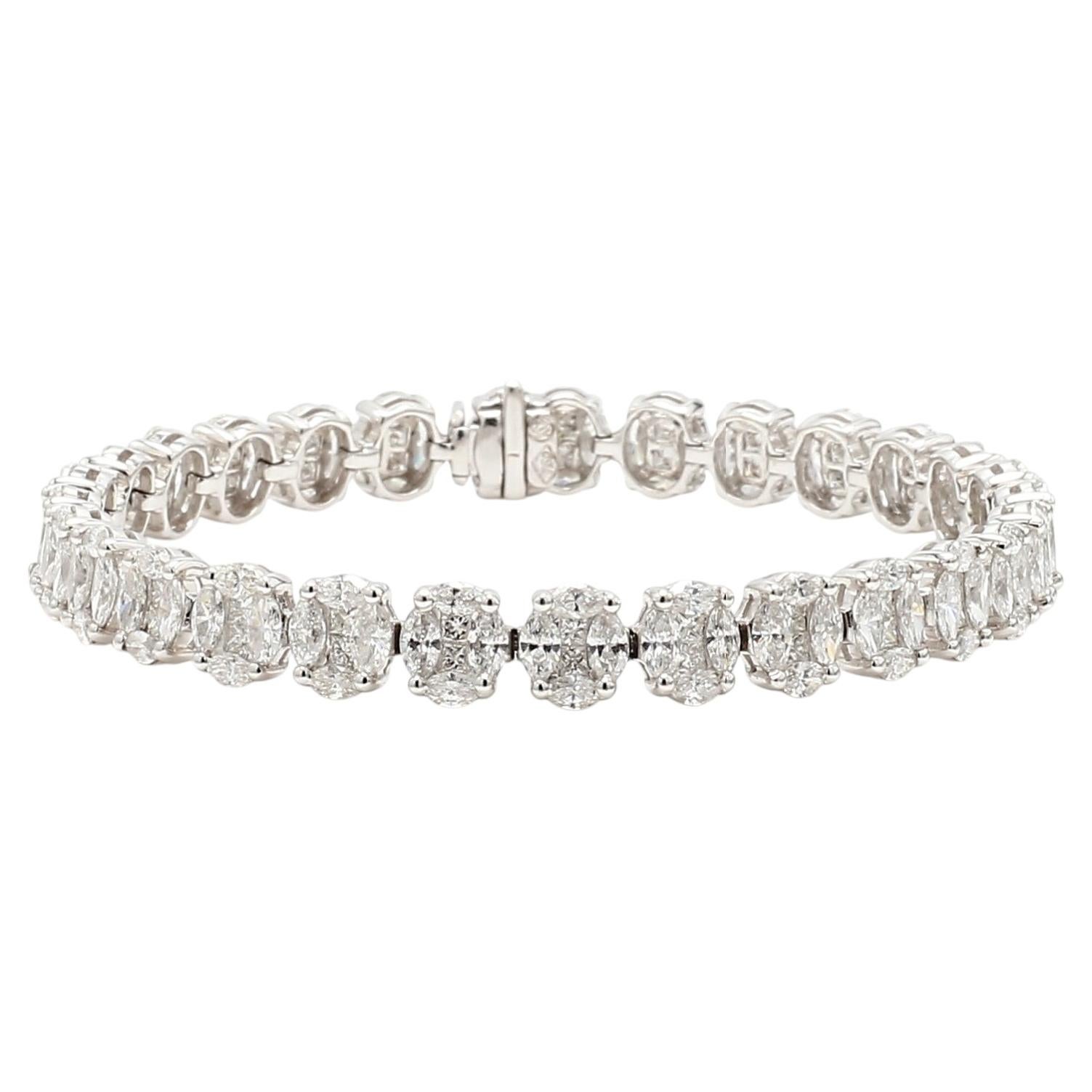 Pulsera tipo «tennis» de oro blanco de 18 quilates con diamantes ovalados de 8,09 quilates, diseño moderno