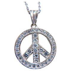 .80ct Bead Set Peace Charm Natural Diamond Necklace 14kt*