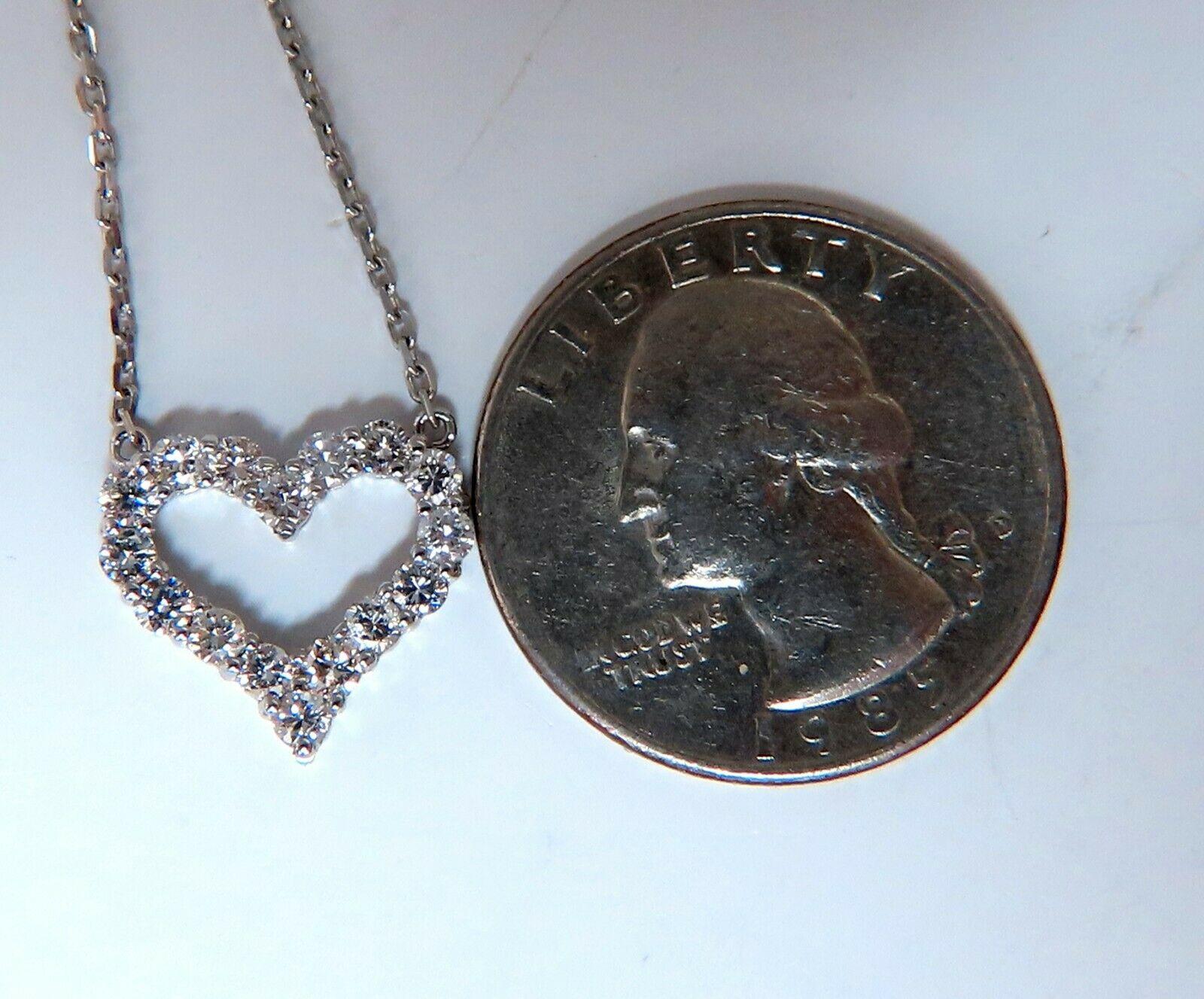 Round Cut .80 Carat Heart Natural Diamonds Necklace 14 Karat For Sale