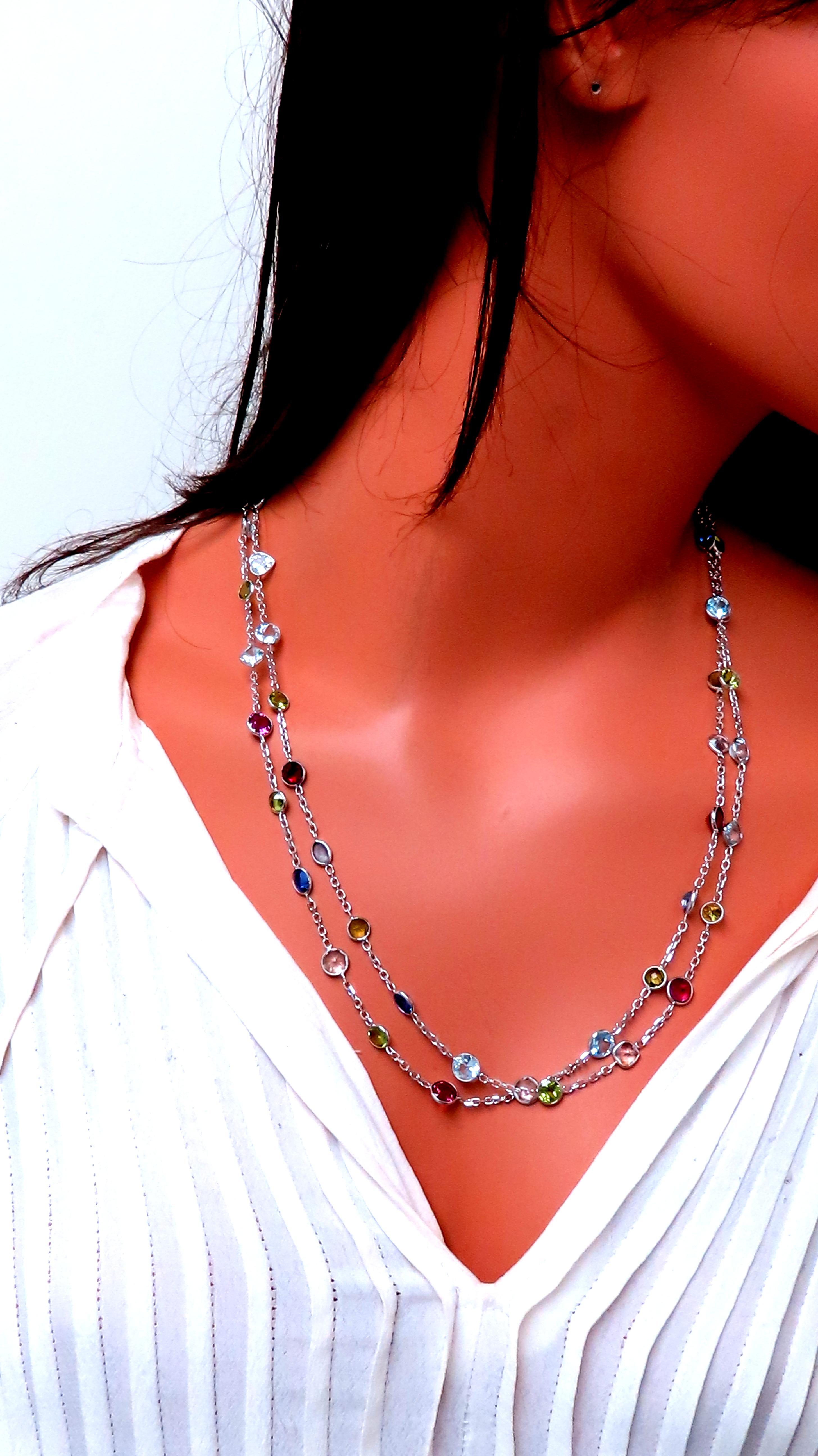Contemporaneo 80ct Acquamarina Nature Peridoto Granato Tormalina Collana 14kt 12520 in vendita