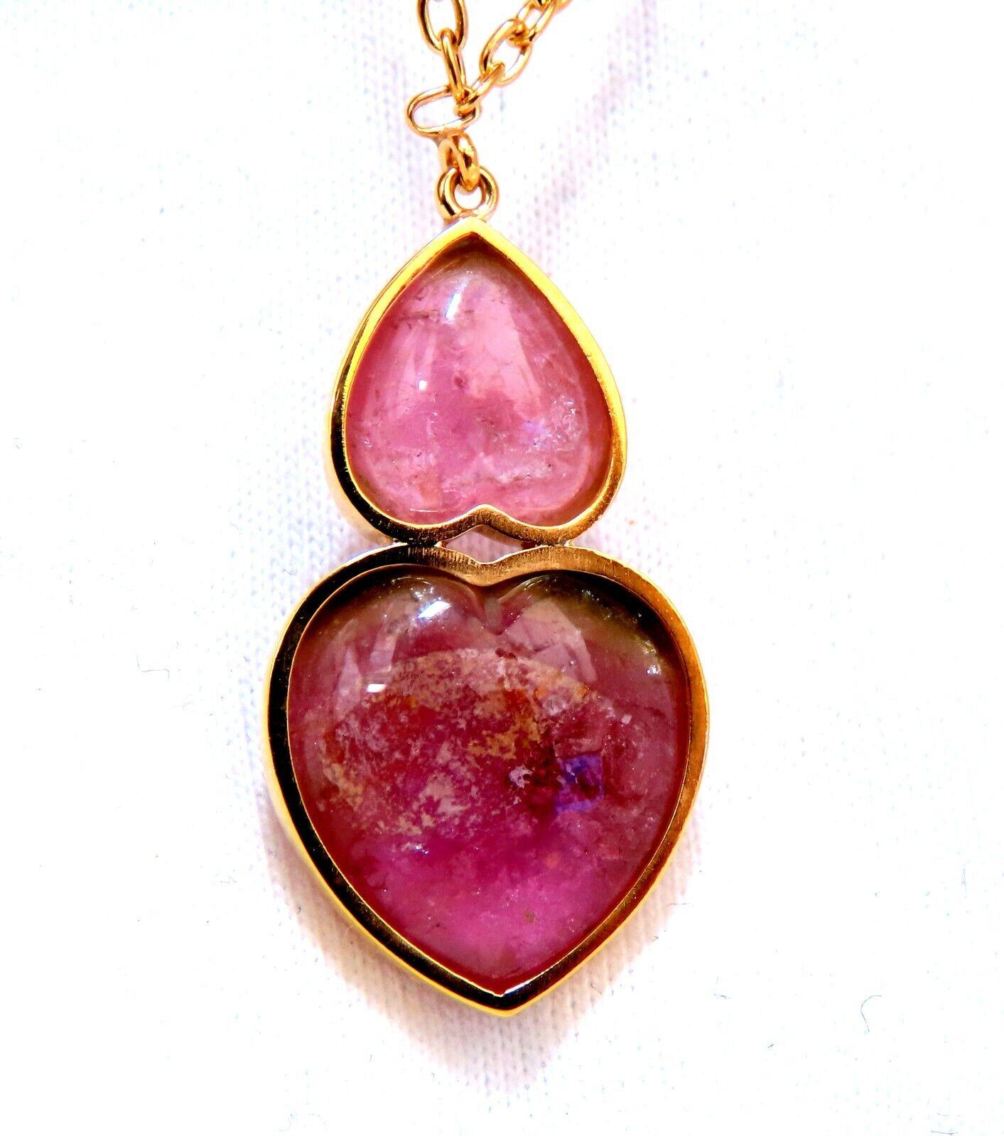 Heart Cut 80ct Natural Carved Watermelon Purple Pink Tourmalines Necklace 14kt For Sale
