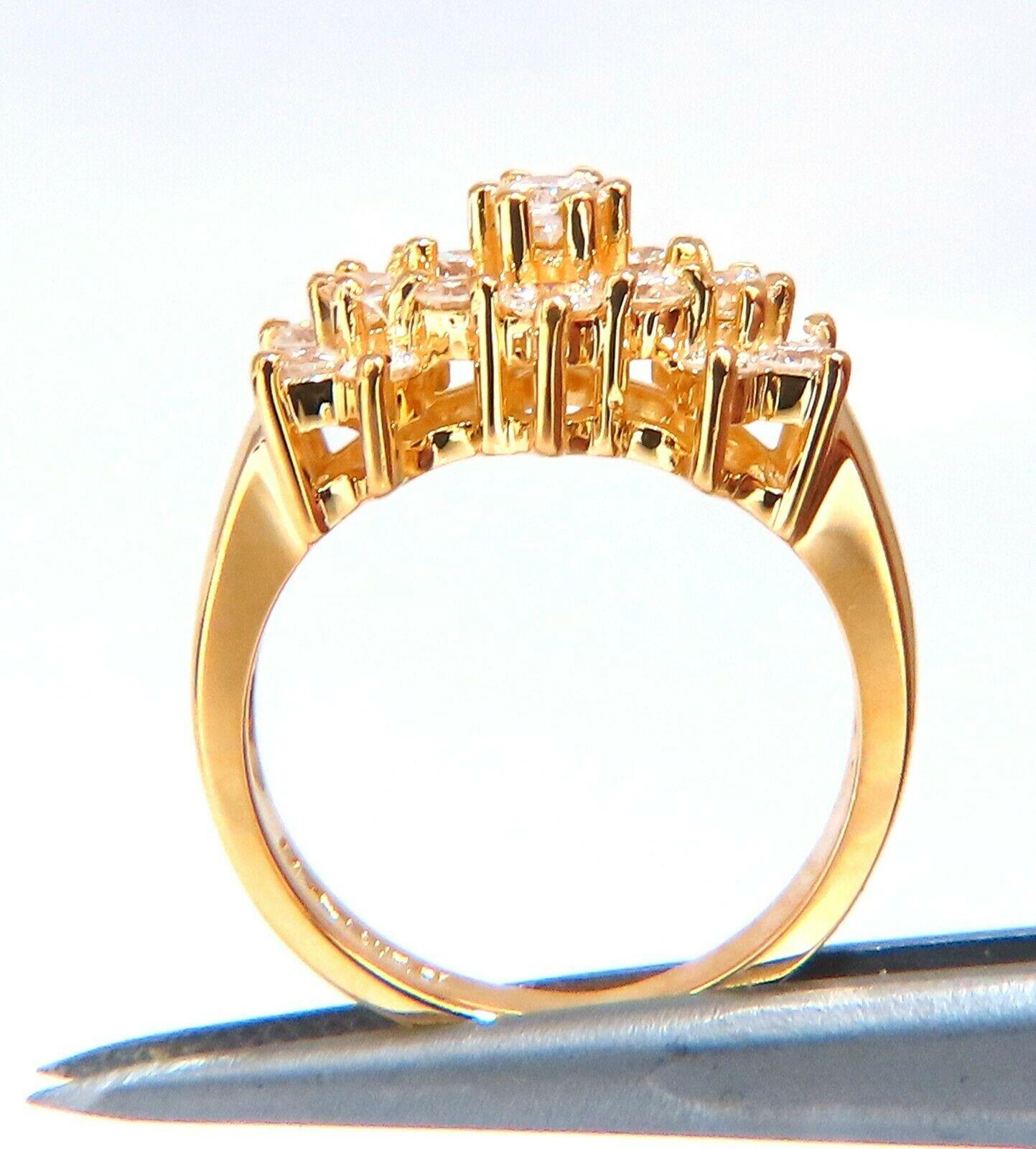 .80ct Round diamonds ring.

Diamonds: Vs-2 clarity, G color.

Cluster: 9.3mm diameter.

Depth of ring 7mm

Size 6 and can be sized.

4.8 grams. 14kt yellow gold