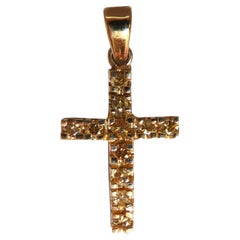 Pendentif croix en or 14 carats avec diamants jaunes fantaisie naturels de 0,80 carat