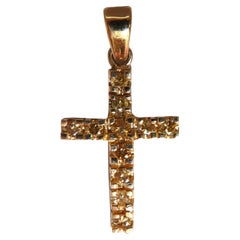 .80ct Natural Fancy Yellow Diamonds Cross Pendant 14 Karat