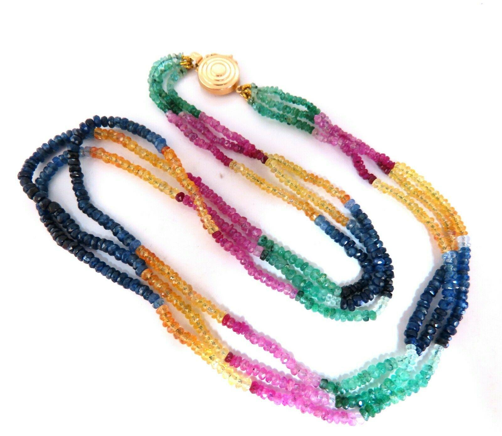 80 Carat Natural Sapphire Emerald Beads Necklace 14 Karat For Sale at ...