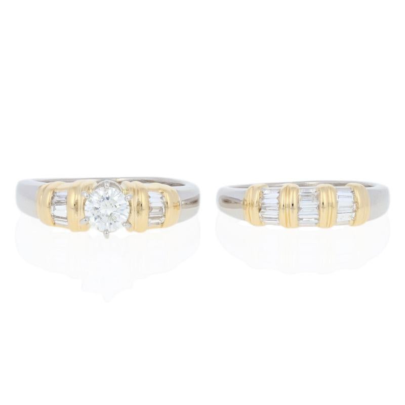 Round Cut .80 Carat Round Brilliant Diamond Ring and Wedding Band Platinum 18 Karat Gold