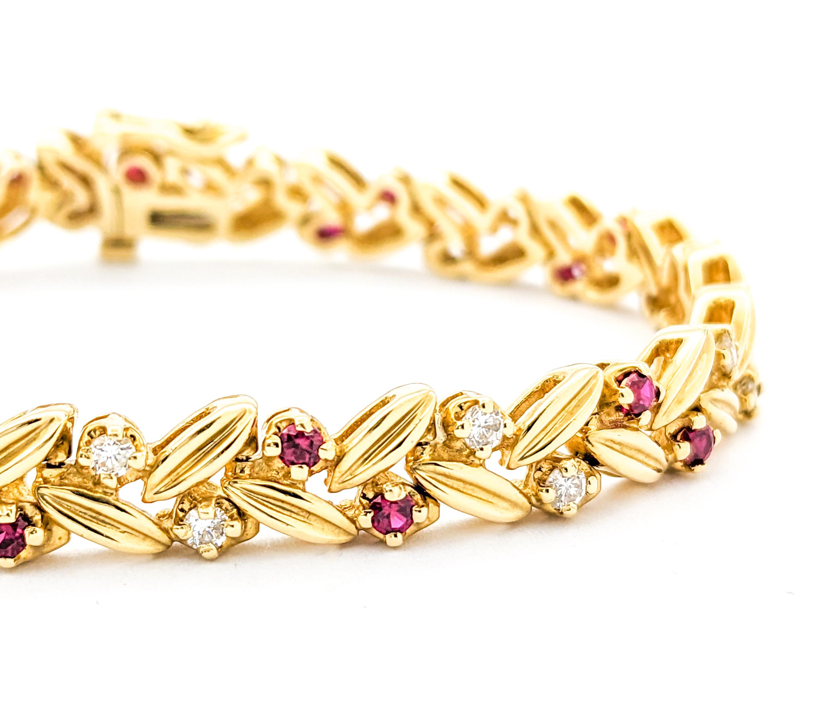 .80ctw Rubies & .65ctw Diamonds Bracelet In Yellow Gold For Sale 4