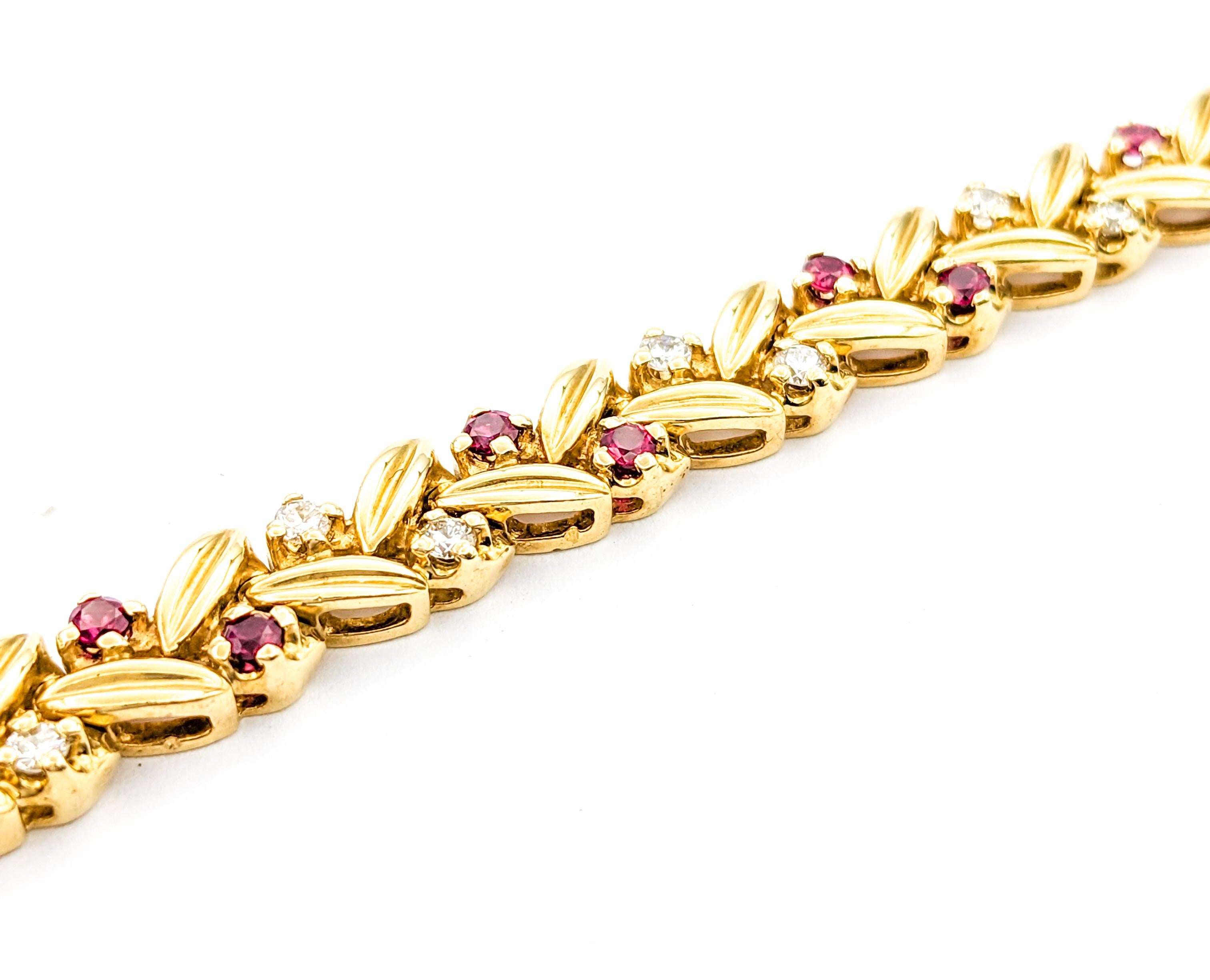 Modern .80ctw Rubies & .65ctw Diamonds Bracelet In Yellow Gold For Sale
