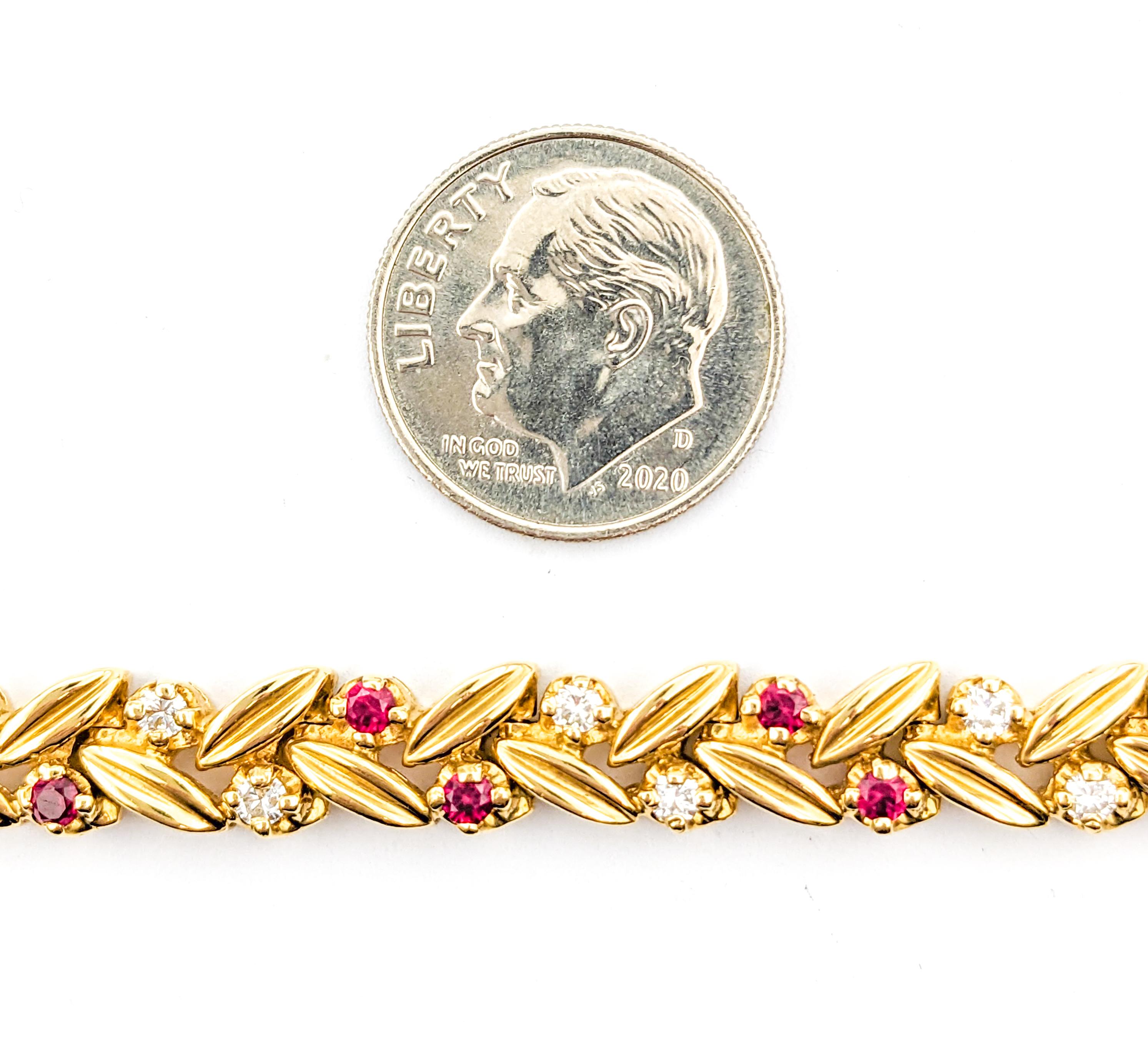 .80ctw Rubine & .65ctw Diamanten Armband in Gelbgold im Zustand „Hervorragend“ im Angebot in Bloomington, MN
