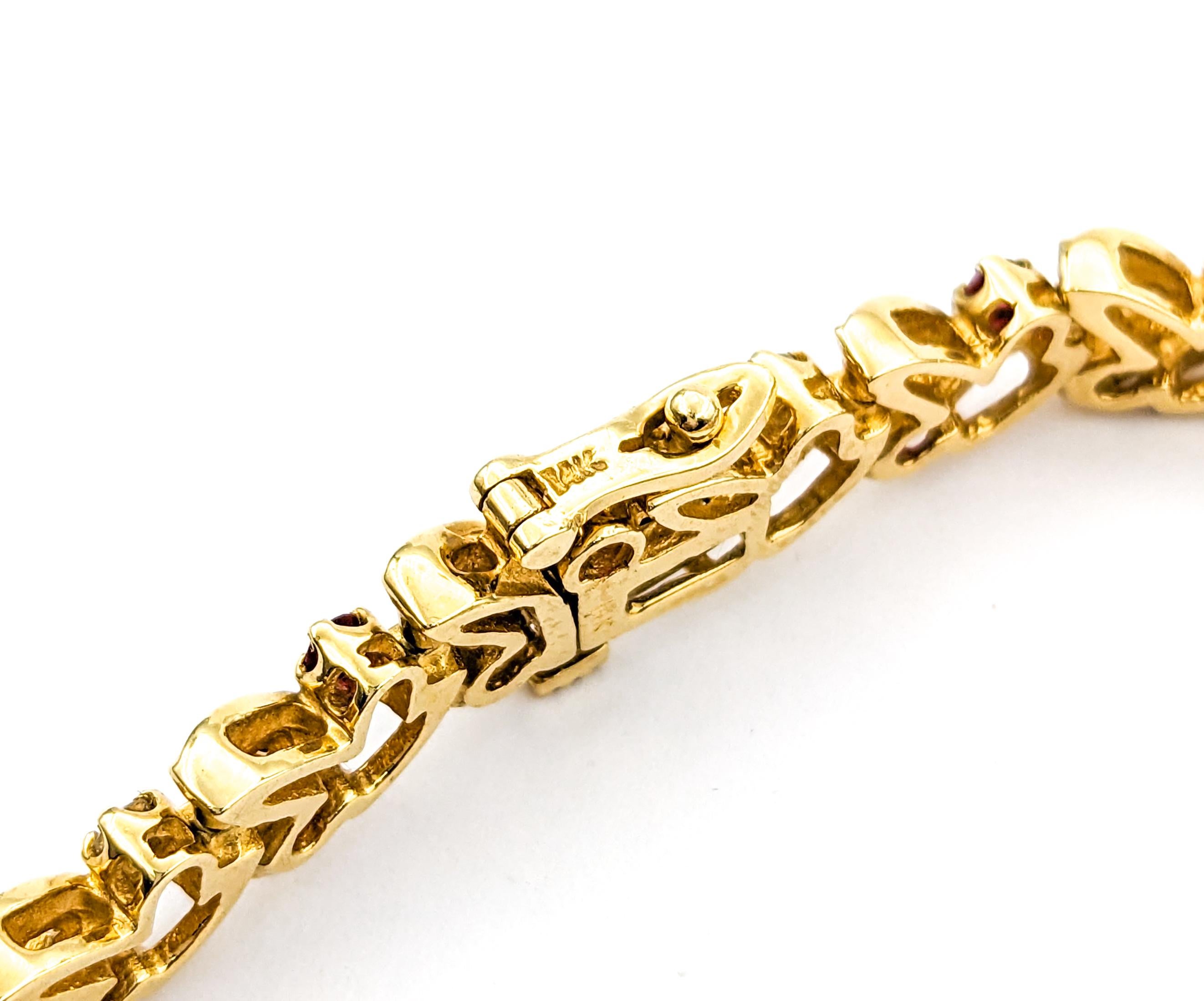 .80ctw Rubine & .65ctw Diamanten Armband in Gelbgold im Angebot 1