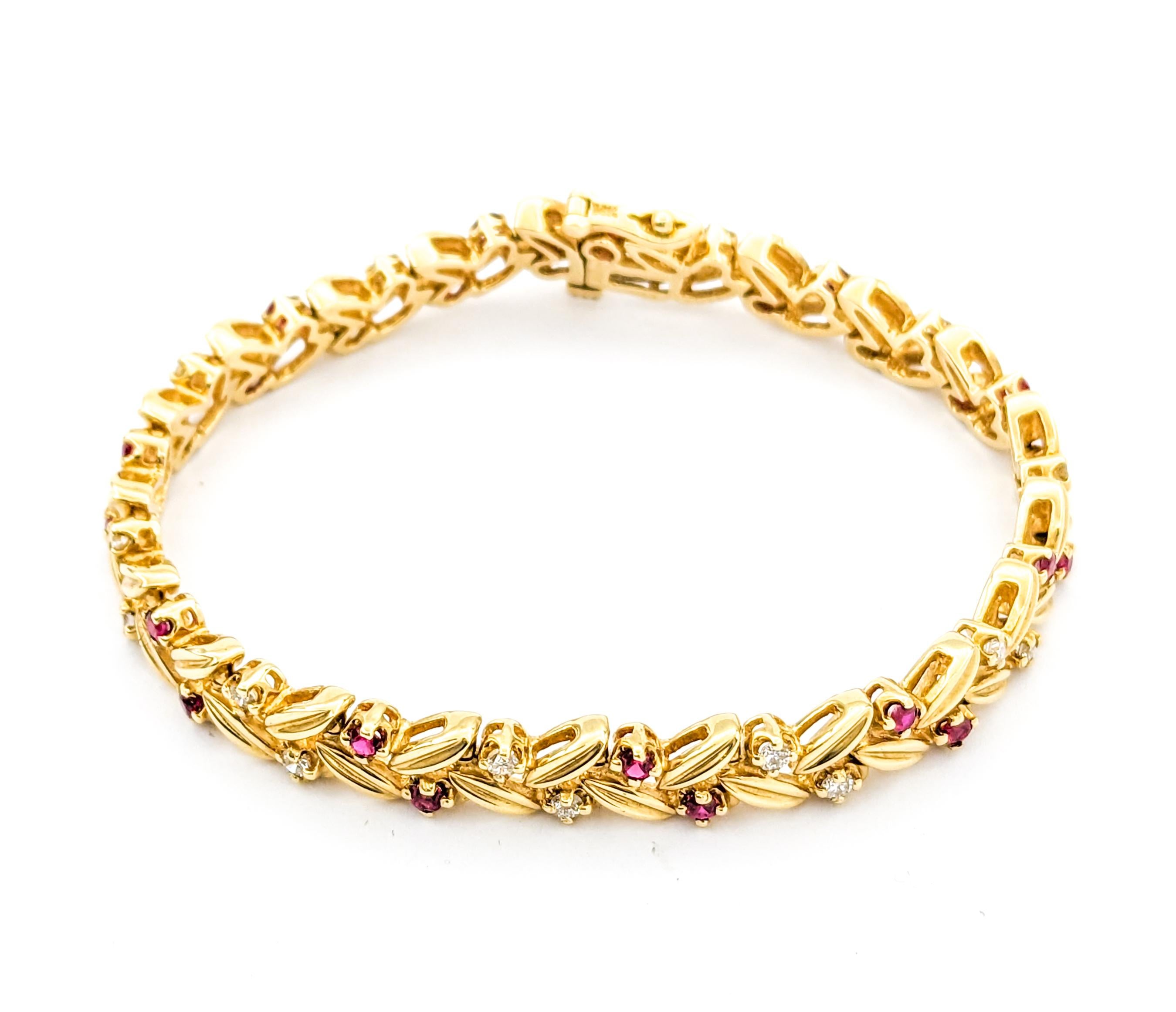 .80ctw Rubies & .65ctw Diamonds Bracelet In Yellow Gold For Sale 3