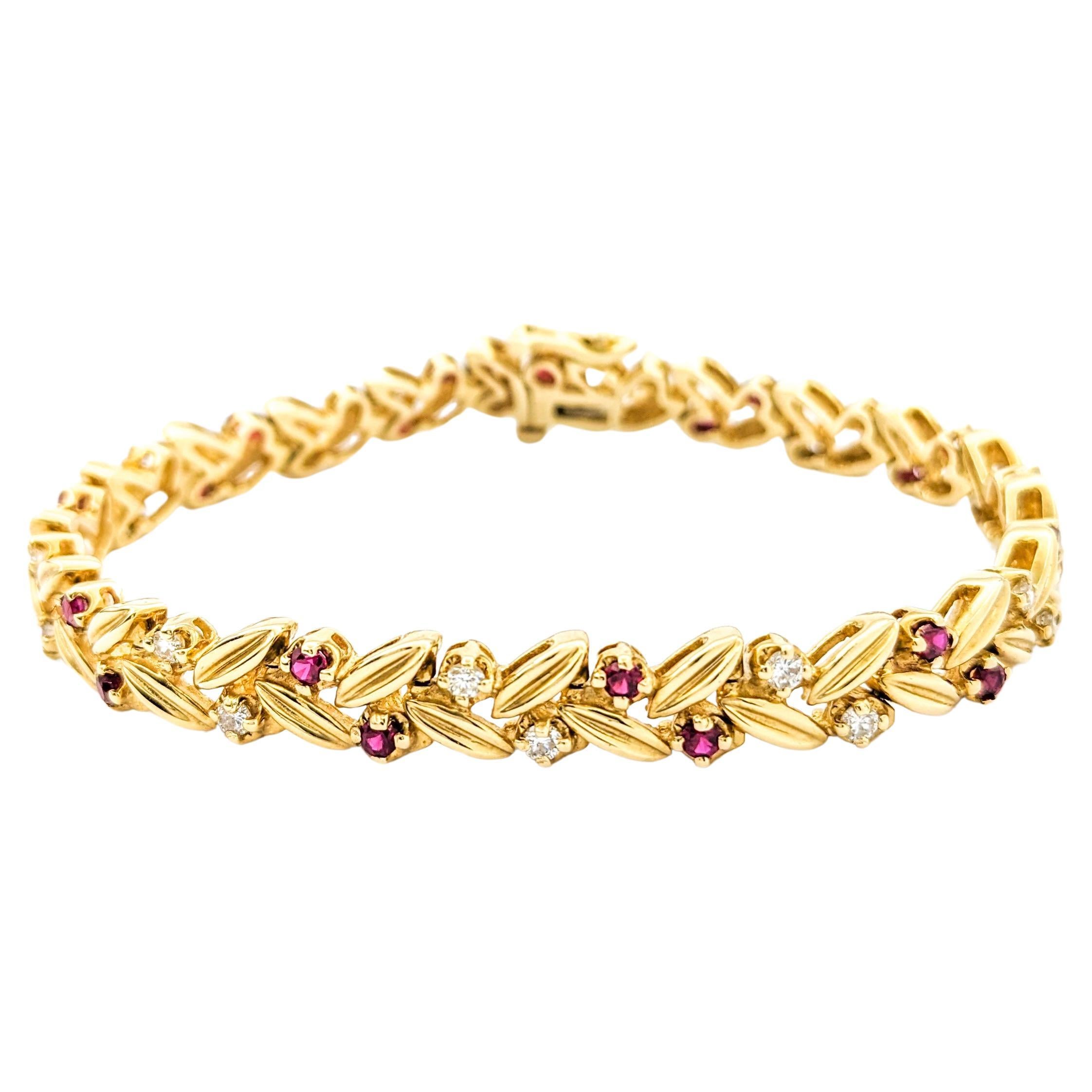 .80ctw Rubies & .65ctw Diamonds Bracelet In Yellow Gold For Sale