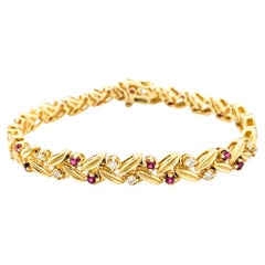 Vintage .80ctw Rubies & .65ctw Diamonds Bracelet In Yellow Gold