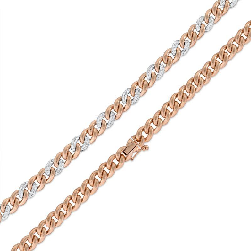 Collana a catena cubana con diamanti bicolore 2 a 1 da 8,0 mm in oro rosa e bianco da 18 carati

1.91 carati di diamanti, colore G-H, purezza VS-SI
41,7 grammi di oro rosa e bianco 18K
Lunghezza: 16 pollici

Non esistono due prodotti esattamente