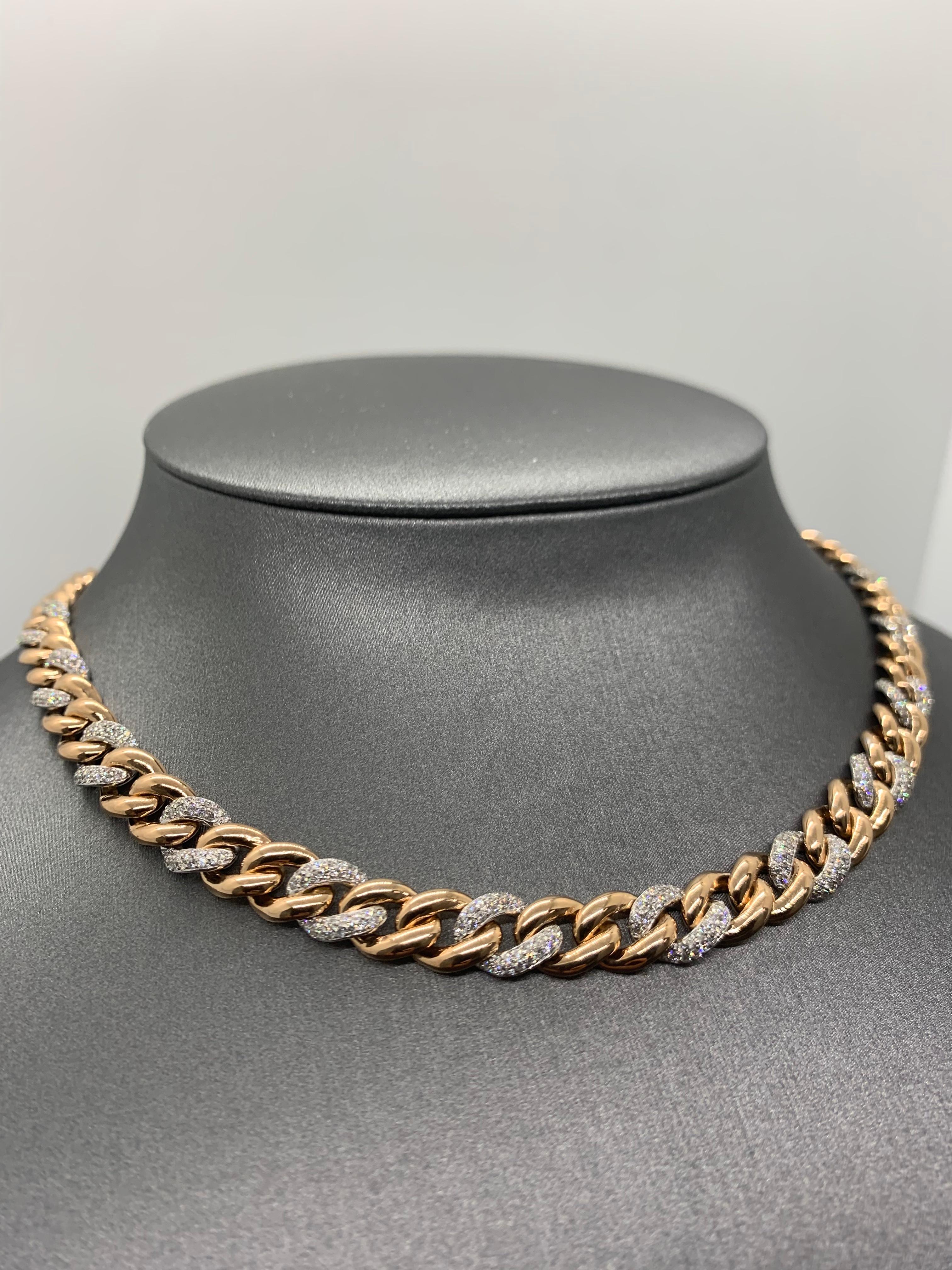 Collana a catena cubana con diamanti bicolore 2 a 1 da 8,0 mm in oro rosa e bianco 18 carati In condizioni Nuovo in vendita a Los Angeles, CA
