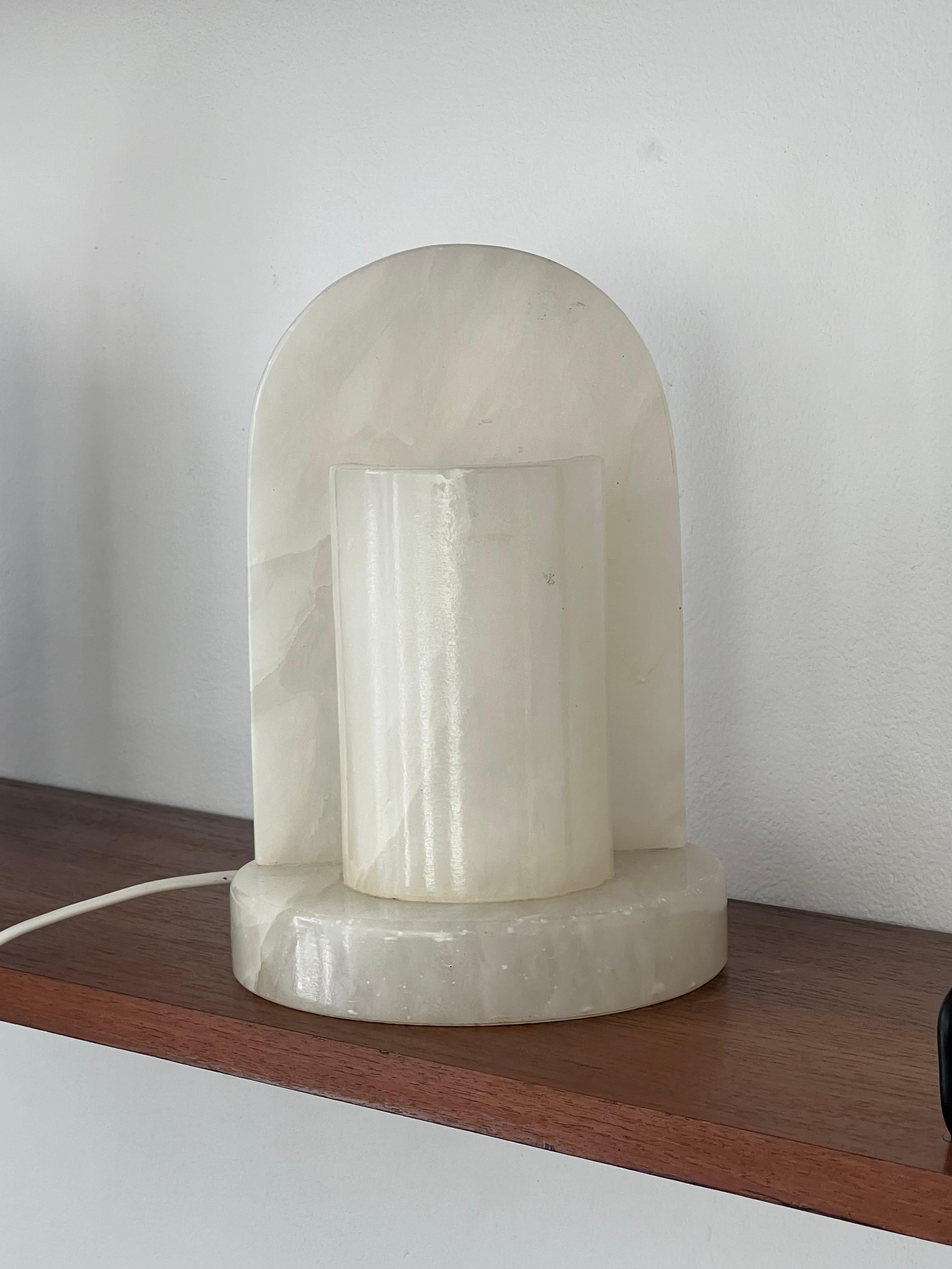 Mid-Century Modern Lampe à poser en albâtre des années 80 en vente