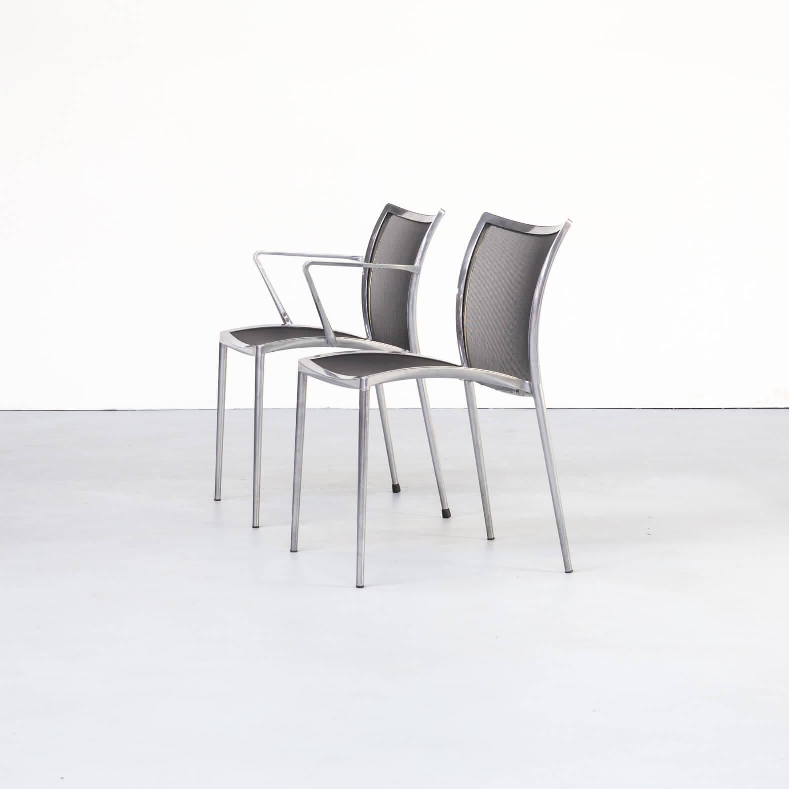 1980s Aluminium and Netwaeve Dining Chairs for Zanotta, Set of 6 In Good Condition For Sale In Amstelveen, Noord