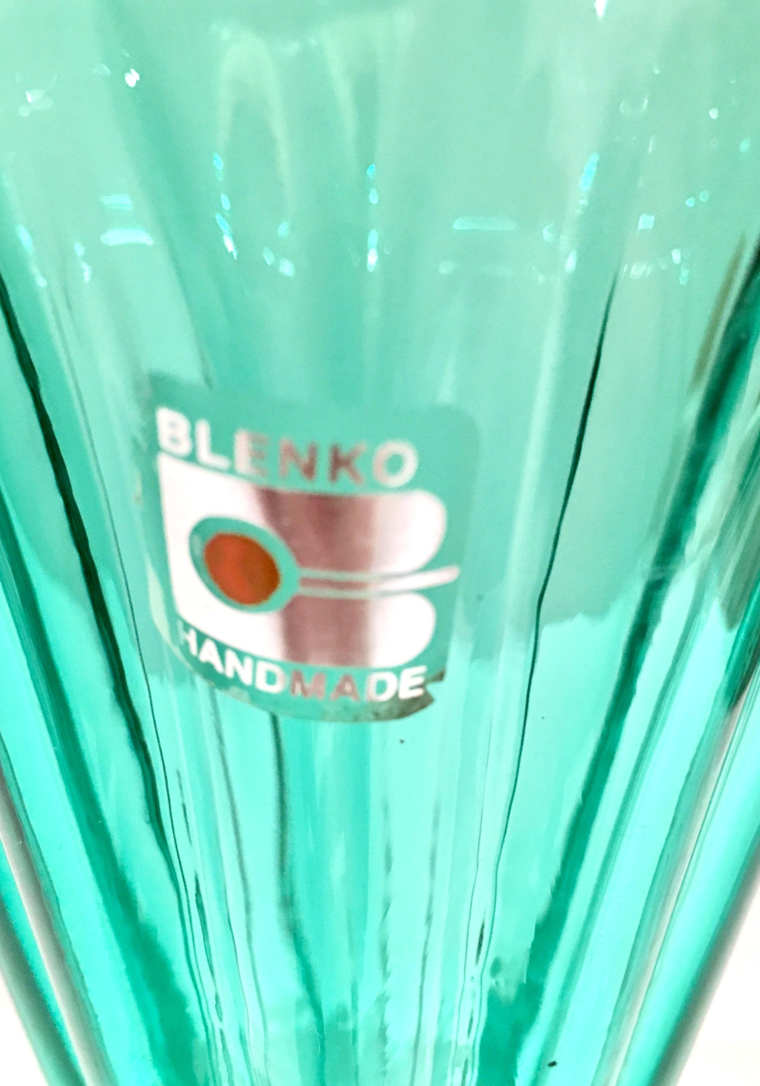 80'S American Blown Glass Aqua & Clear Footed Vase By, Blenko Glass For Sale 4