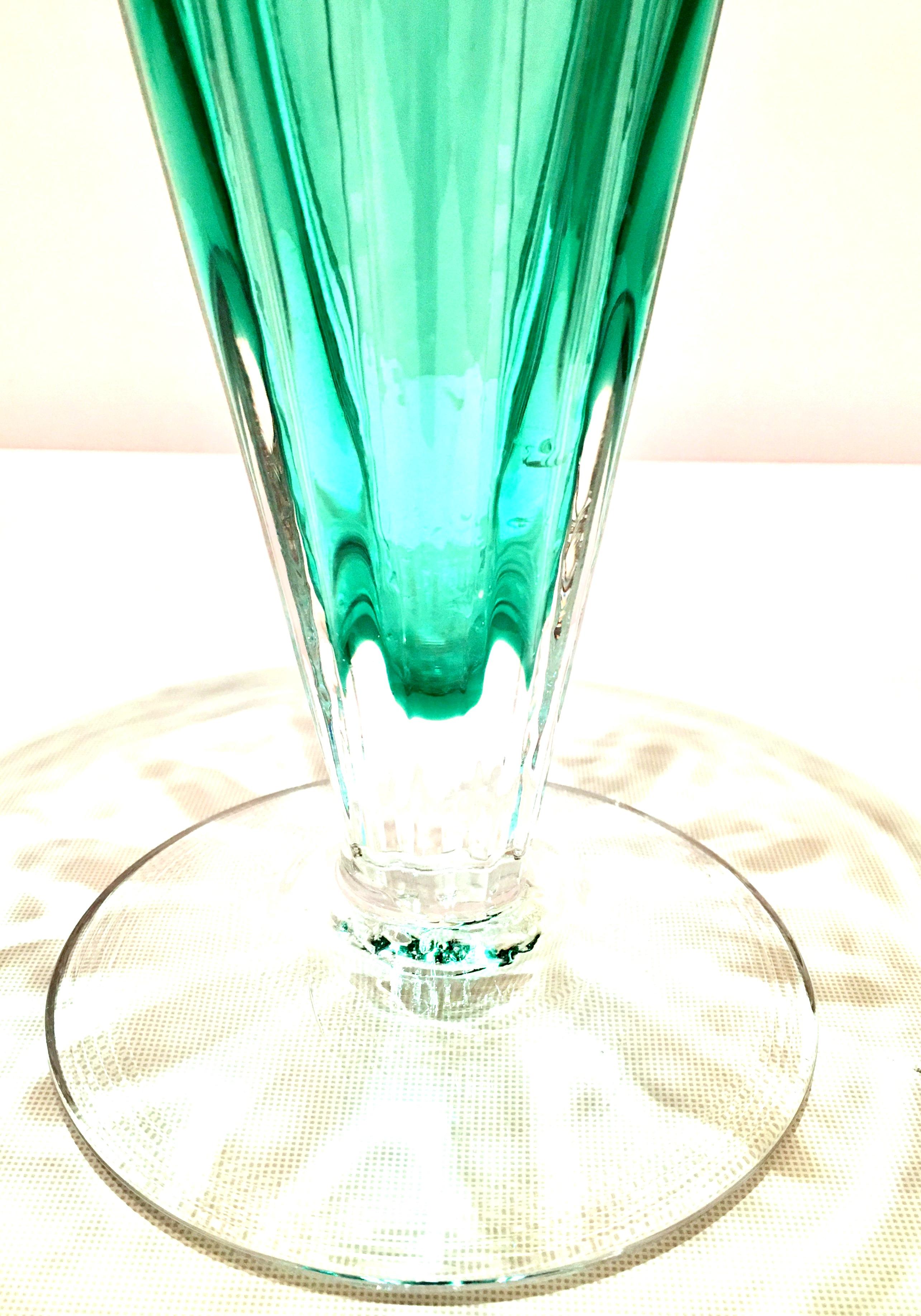 20th Century 80'S American Blown Glass Aqua & Clear Footed Vase By, Blenko Glass For Sale